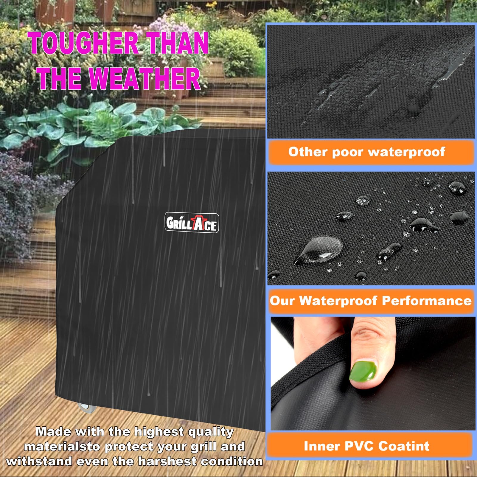 58 Inch Grill Cover Heavy Duty, Fade Resistant 600D Oxford Fabric Waterproof BBQ Gas Grill Cover for Weber Spirit II E-310, Char-Broil, Nexgrill & More, UV Protection with Hook-and-Loop Straps, Black