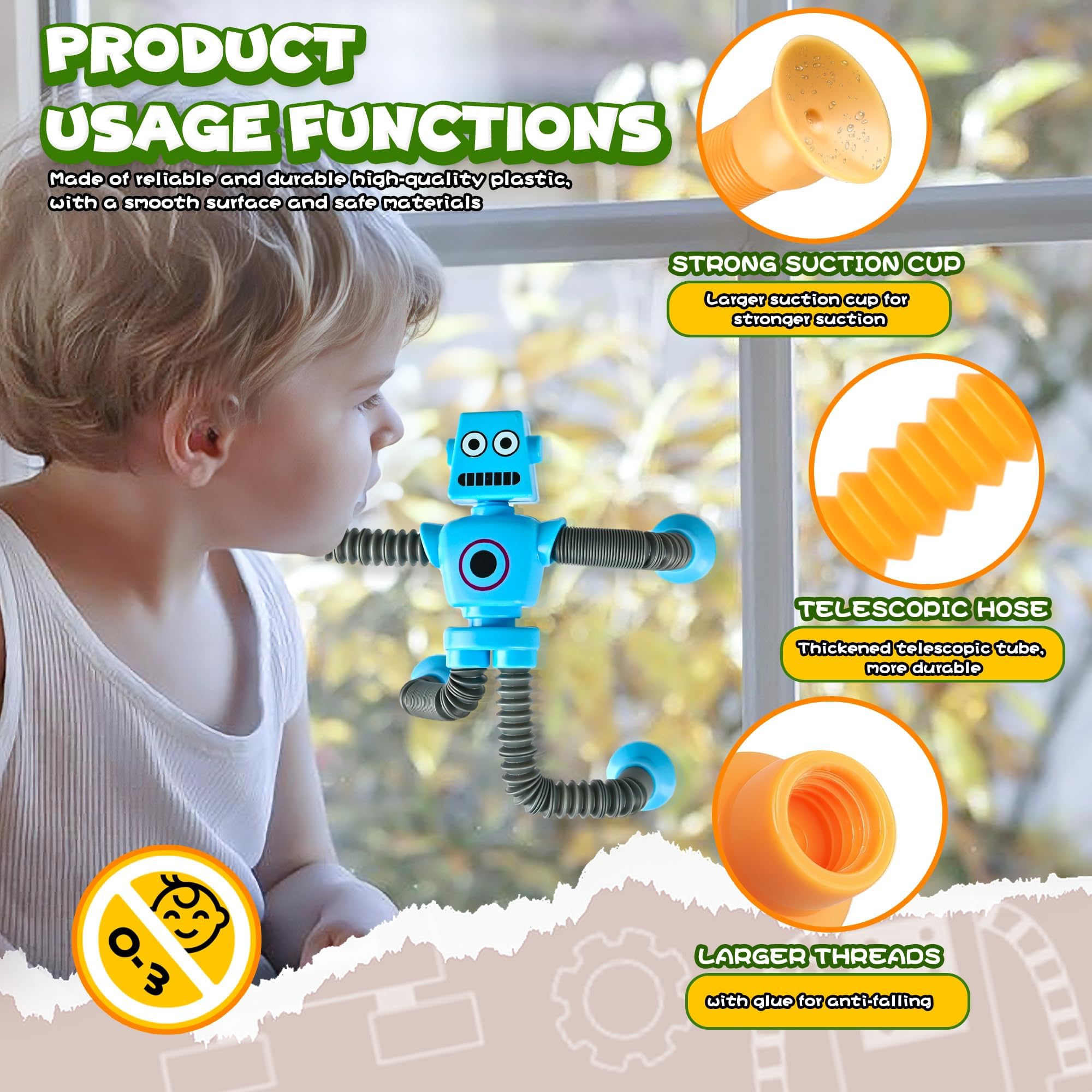 Easter Basket Stuffer Gift for Toddlers Boy Kid Year Old Age 3 4 5 6 7 8, Robot Sensory Travel Toy 4Pcs Airplane Autism Pop Tube Suction Fidget Toy Autistic Christmas Stocking Stuffers Valentines Day