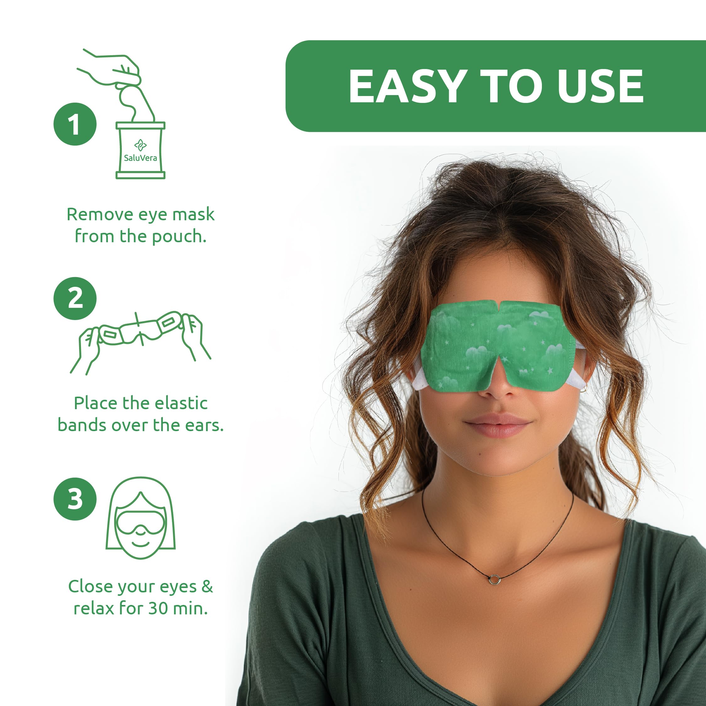 SaluVera Steam Eye Mask for Dry Eyes with 5 Eyelid Cleansing Wipes, Self Heating Eye Compress for Dry Eyes, Soothe and Relax with 40-50 min Spa Eye Mask, Self Warming Eye Masks for Well-Being 16 pcs