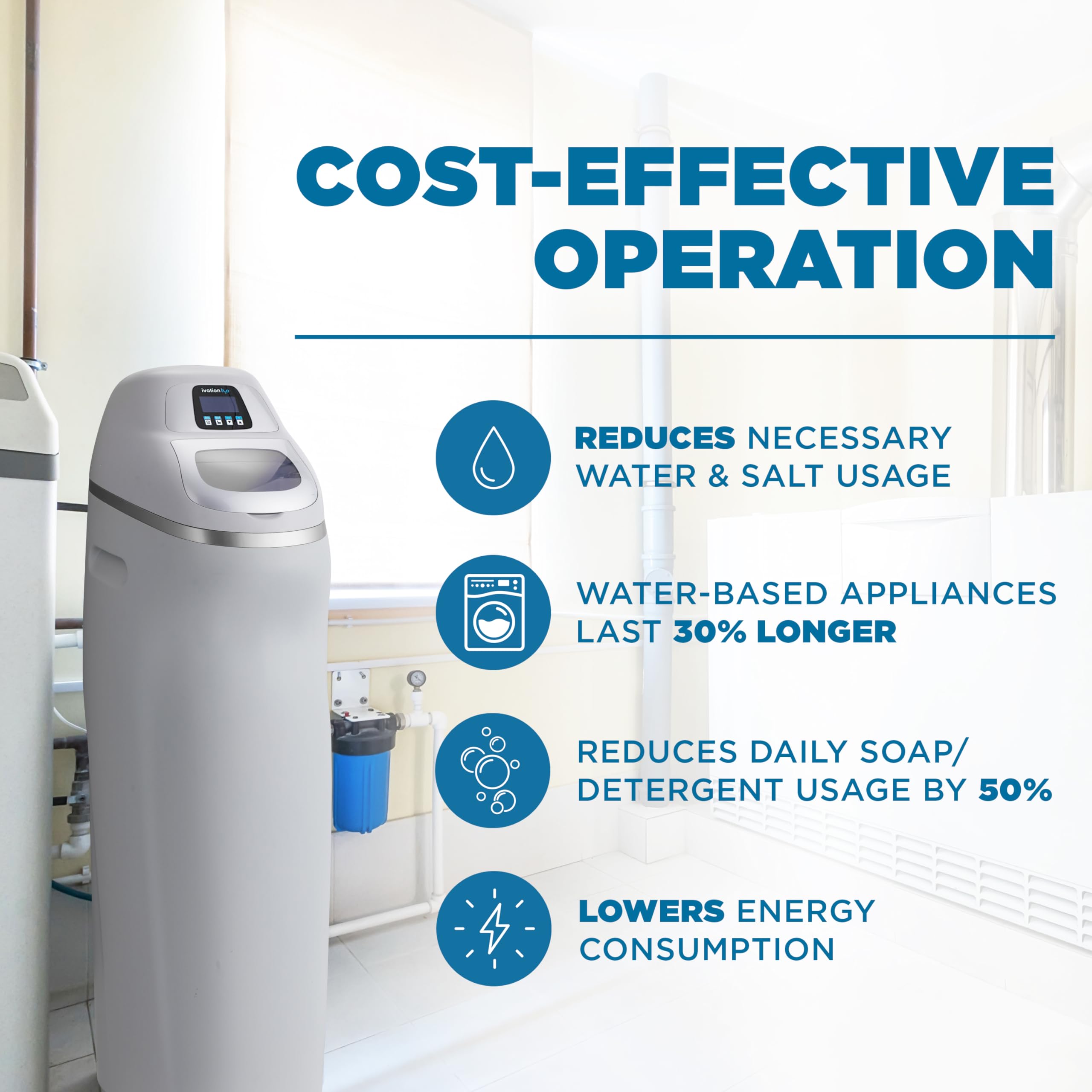 Ivation H2O 40,000 Grain, Water Softener System, Water Softner, with Patented Ceramic Discs, Automatic Whole House Soft Water Regeneration Reduces Magnesium & Hard Minerals & Improves Water Quality