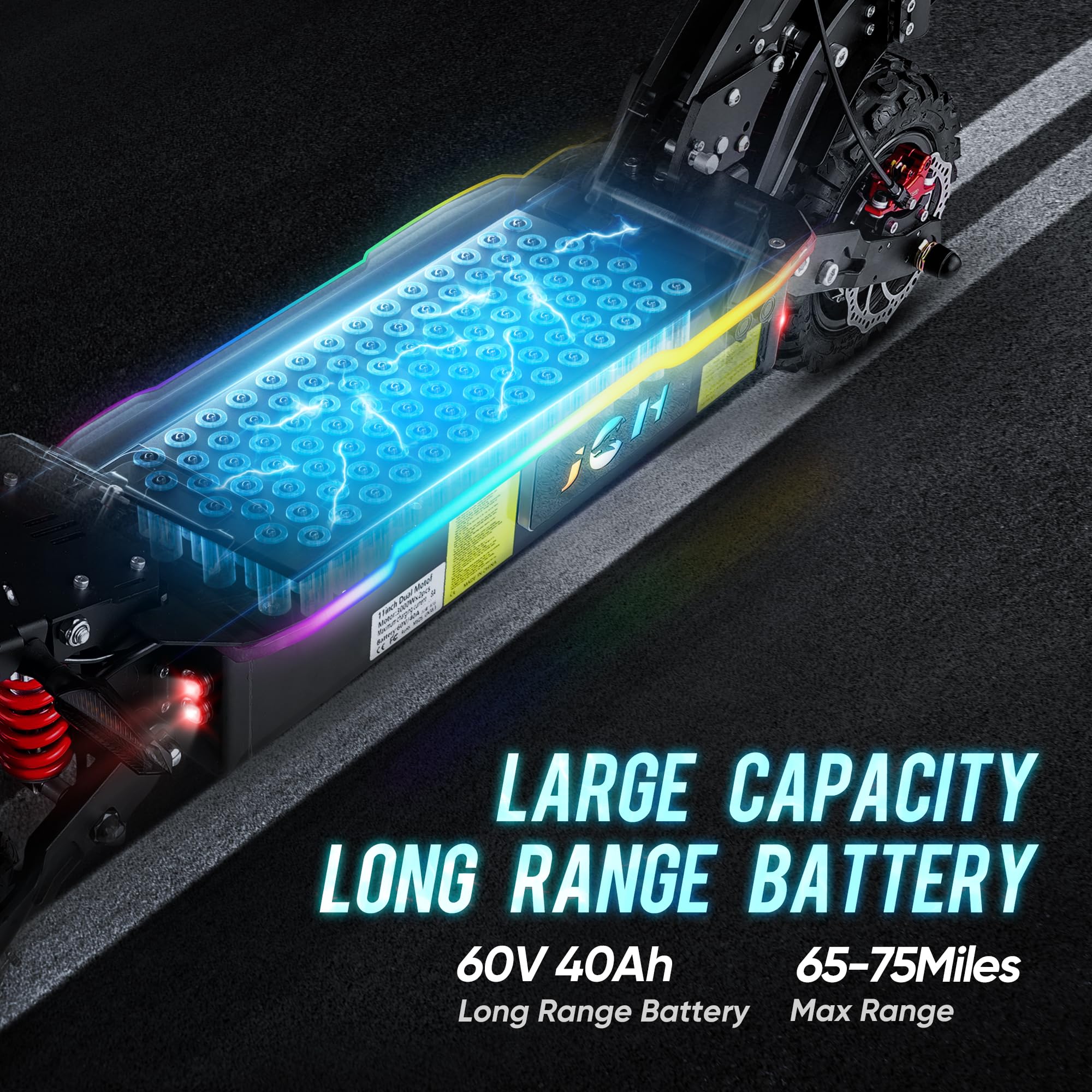 JGH 6000W 40Ah Dual Motor Electric Scooter for Adults with Seat, 65-75 Mile Range, 55MPH Top Speed, Foldable, LED Display, Non-Slip Deck, Adjustable Handlebar Height