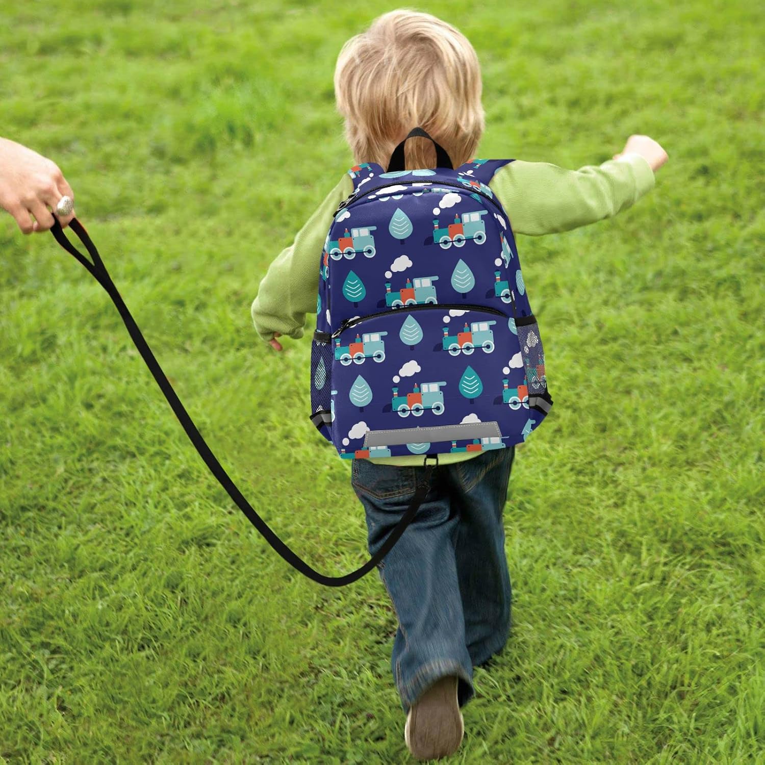 Fisyme Blue Retro Train Toddler Backpack Schoolbag Kids Daypack Travel School Bag Small Mini Backpacks for Kindergarten Preschool Nursery Children Boys Girls with Chest Strap