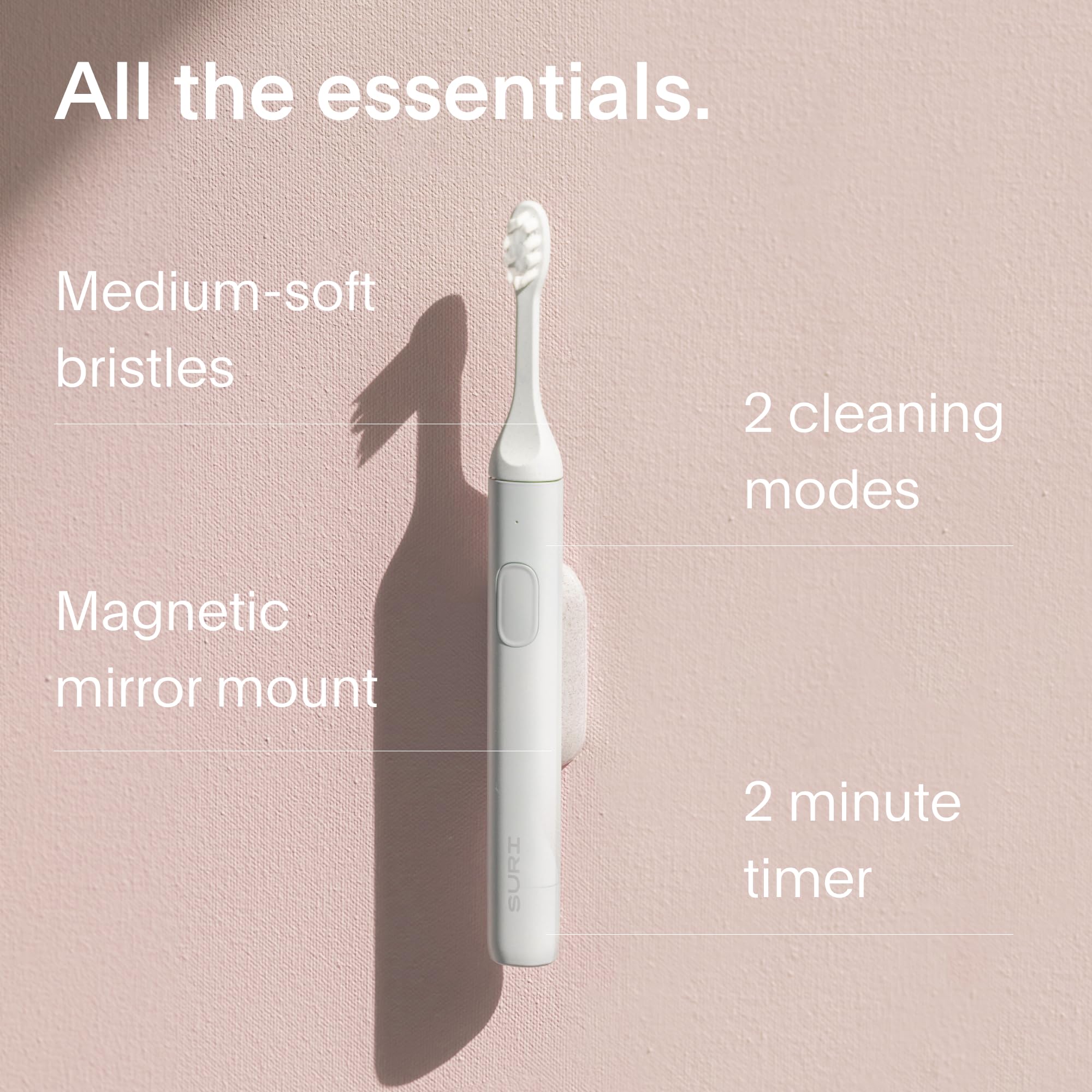 SURI Electric Toothbrush—Sustainable Electric Toothbrushes Adults, Slim Sonic Toothbrush & Accessories, 40-Day Battery, Travel Toothbrush with UV Cleaning Case, Ideal Christmas Gifts for Women & Men