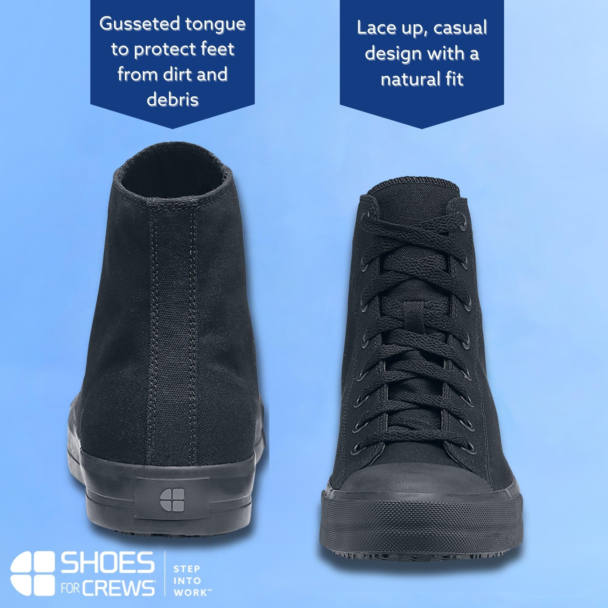 Shoes for Crews Unisex Slip-Resistant High-Top Work Sneakers – Comfortable, Water-Resistant Women's & Men's Shoes for Hospitality, Administrative Roles & More - Pembroke Size 9.5 Black Canvas