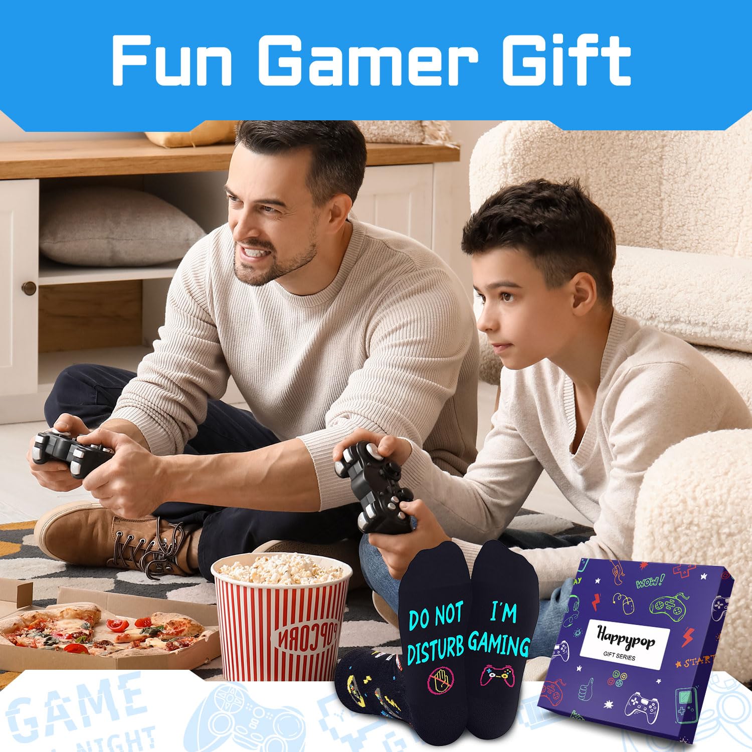 Gamer Gifts Teen Boys - Funny Gamer Socks for Teen Boys, Gaming Gamer Gifts with Greeting Card, Video Game Socks for 7-9 Years Old Kids