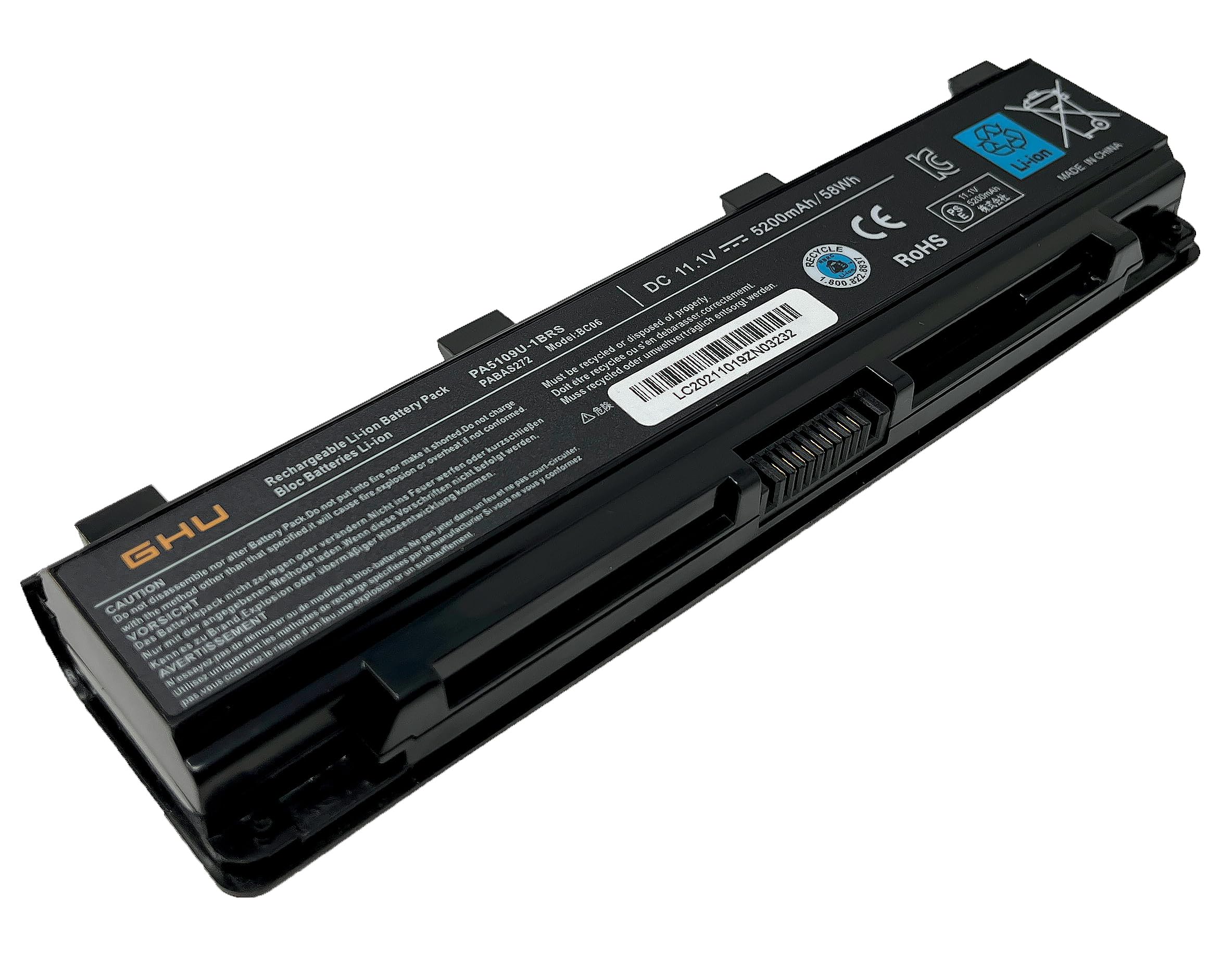 GHU New Replacement Laptop Battery 58 WH PA5109U-1BRS Compatible with Toshiba Satellite PABAS271 PABAS272 PABAS273 C855 C855D L855 L875 P855 P875 S855 S875 PA5110U-1BRS PA5108U-1BRS C55-A