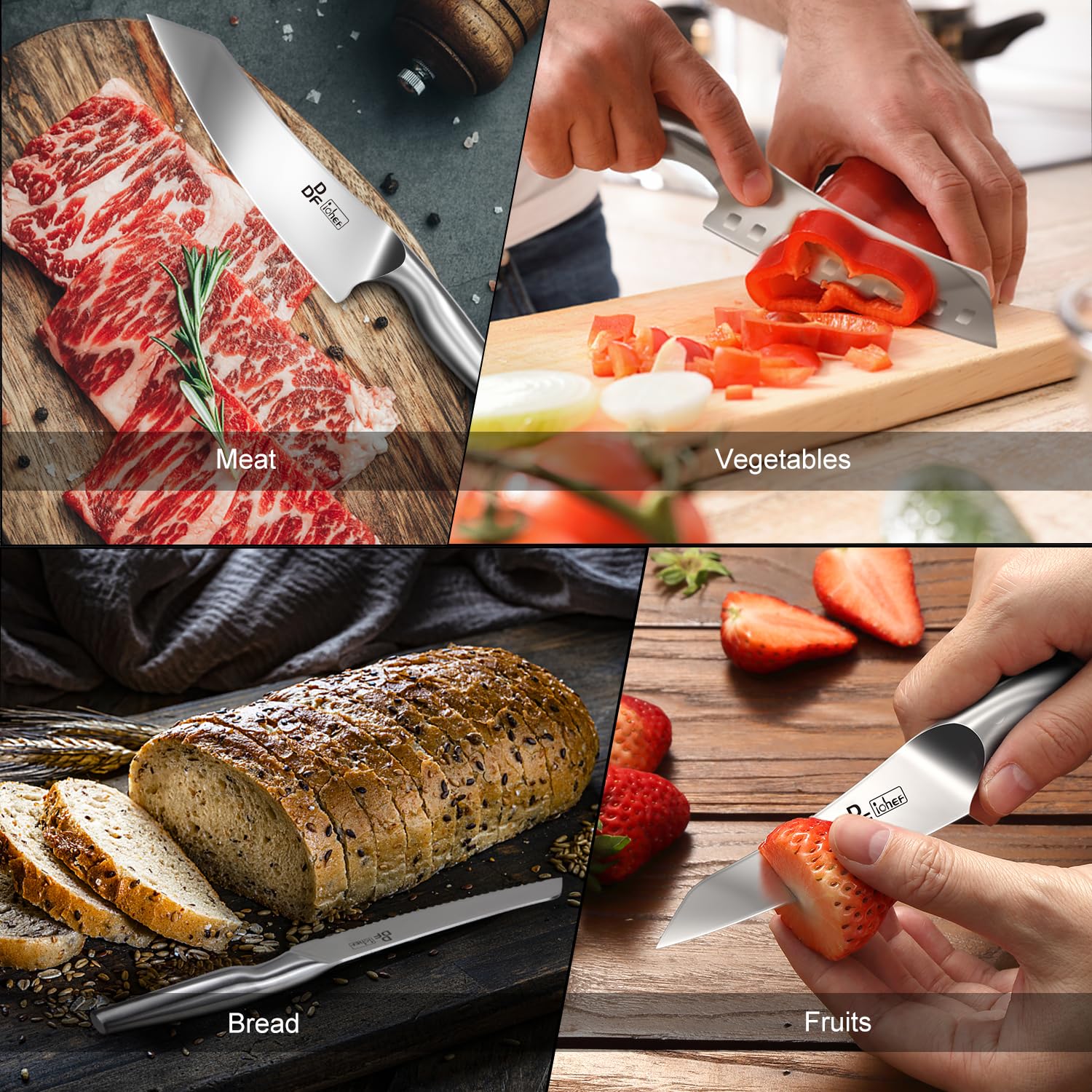 DDF iohEF Knife Set with Knife Strip, 8 Piece Professional Kitchen Knife Set, Japanese High Carbon Stainless Steel Chef Knives Set with Magnetic Knife Holder for Wall