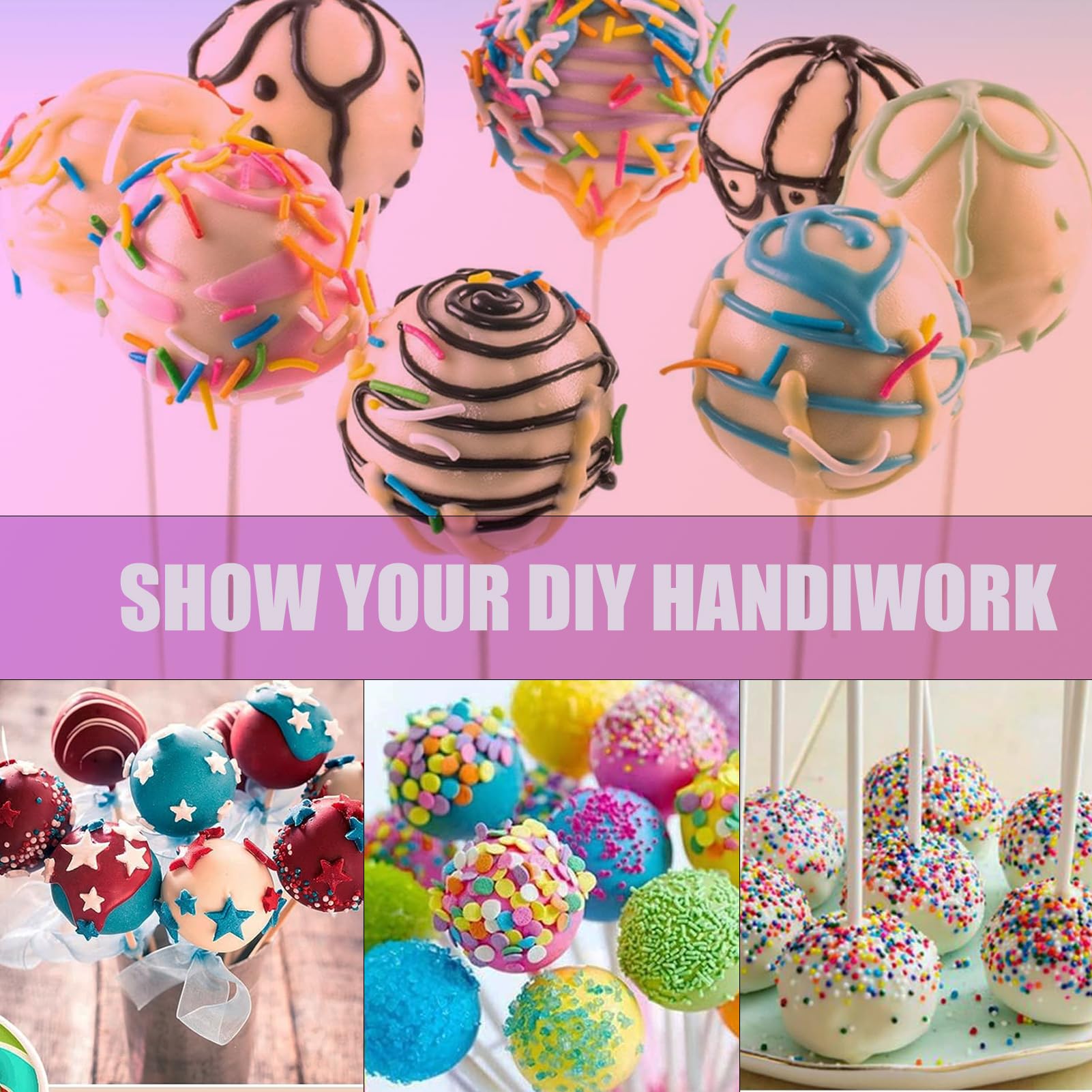 605Pcs Cake Pop Kit,Silicone Lollipop Molds Including Lollipop Sticks,Measuring Cup,Treat Bags,Twist Ties,Decorating Pen,Round Mold,Meat Baller with Handles,Lollipop, Candy,Display Stand Holder