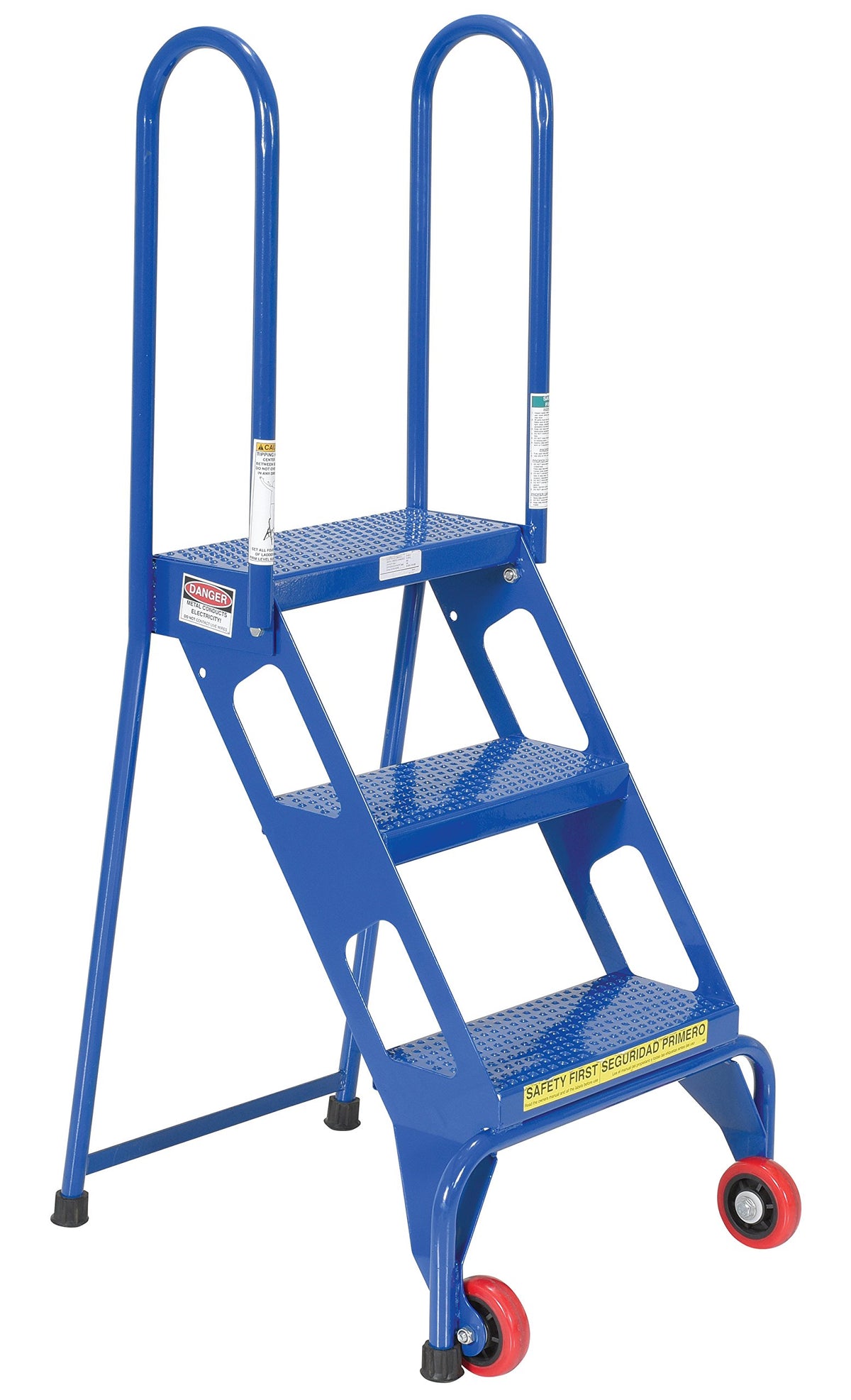 Vestil FLAD-3 Folding 3 Steps Ladder with Wheels, Carbon Steel, 350 lbs Capacity, 30-1/4" Top Step Height