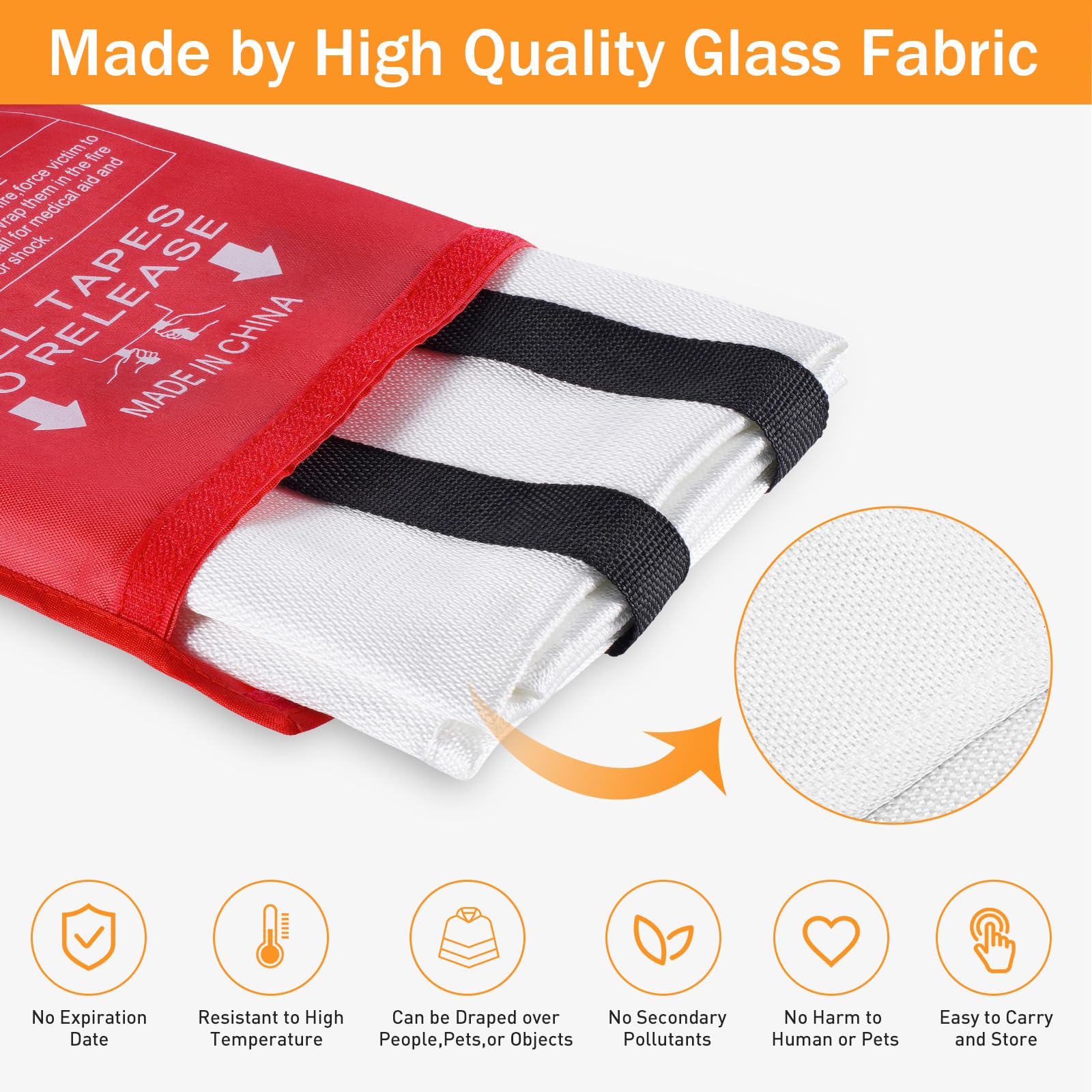 Mondoshop Fire Blanket for Home Kitchen Emergency - Fire Suppression Blanket Fireproof Blanket Fire Retardant Blankets for Car, Fireplace, Camping, Picnic, Grill