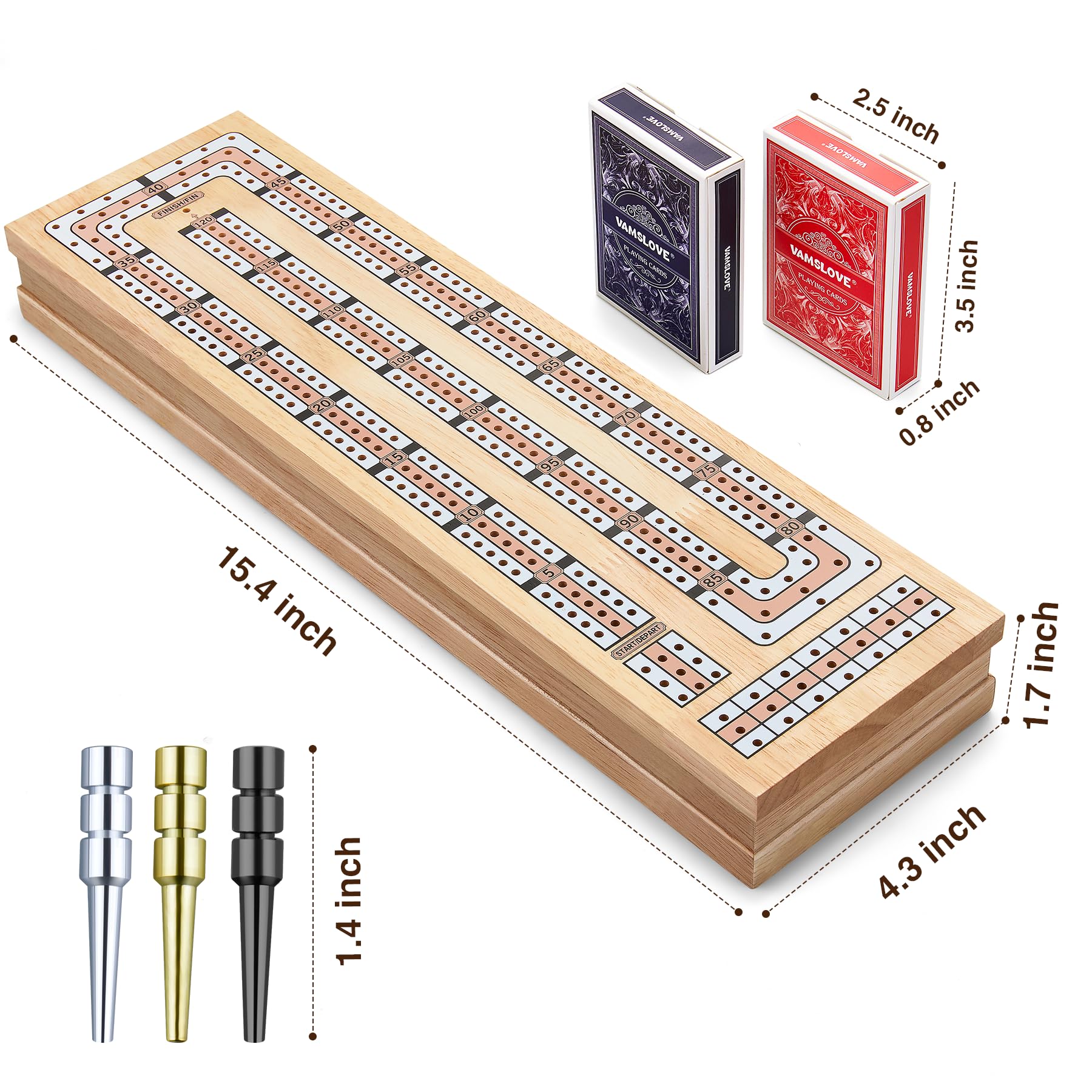 Vamslove Magnetic Cribbage Board 15'' Wooden Folding 3 Track Game Set, w/Instruction, Storage Slots for 2 Playing Cards/Pegs, Card Games for Travel Family Night