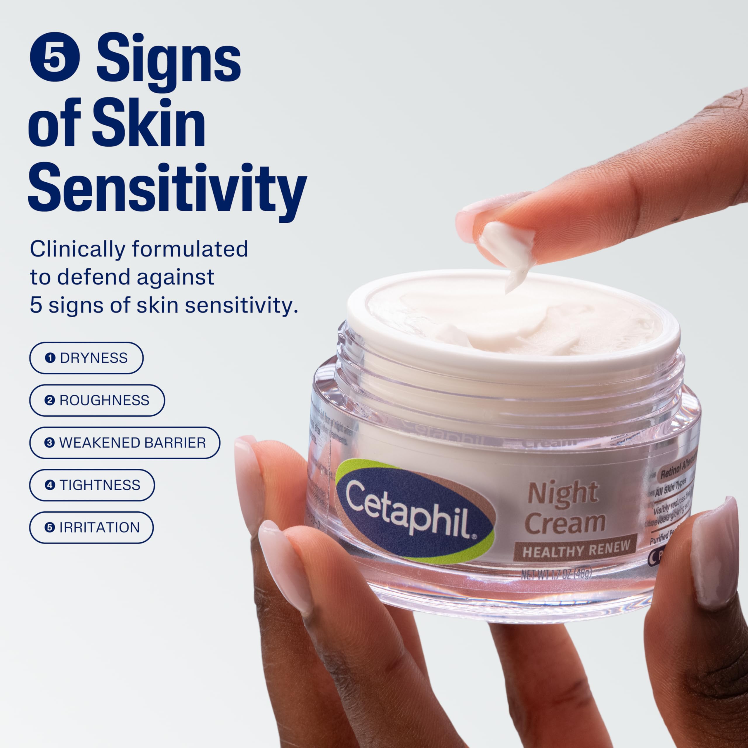 Cetaphil Healthy Renew Skin Tightening Night Cream 1.7 Oz, Wrinkle Repair Cream for Face with Peptides, Retinol Alternative Cream For Sensitive Skin, Fragrance Free