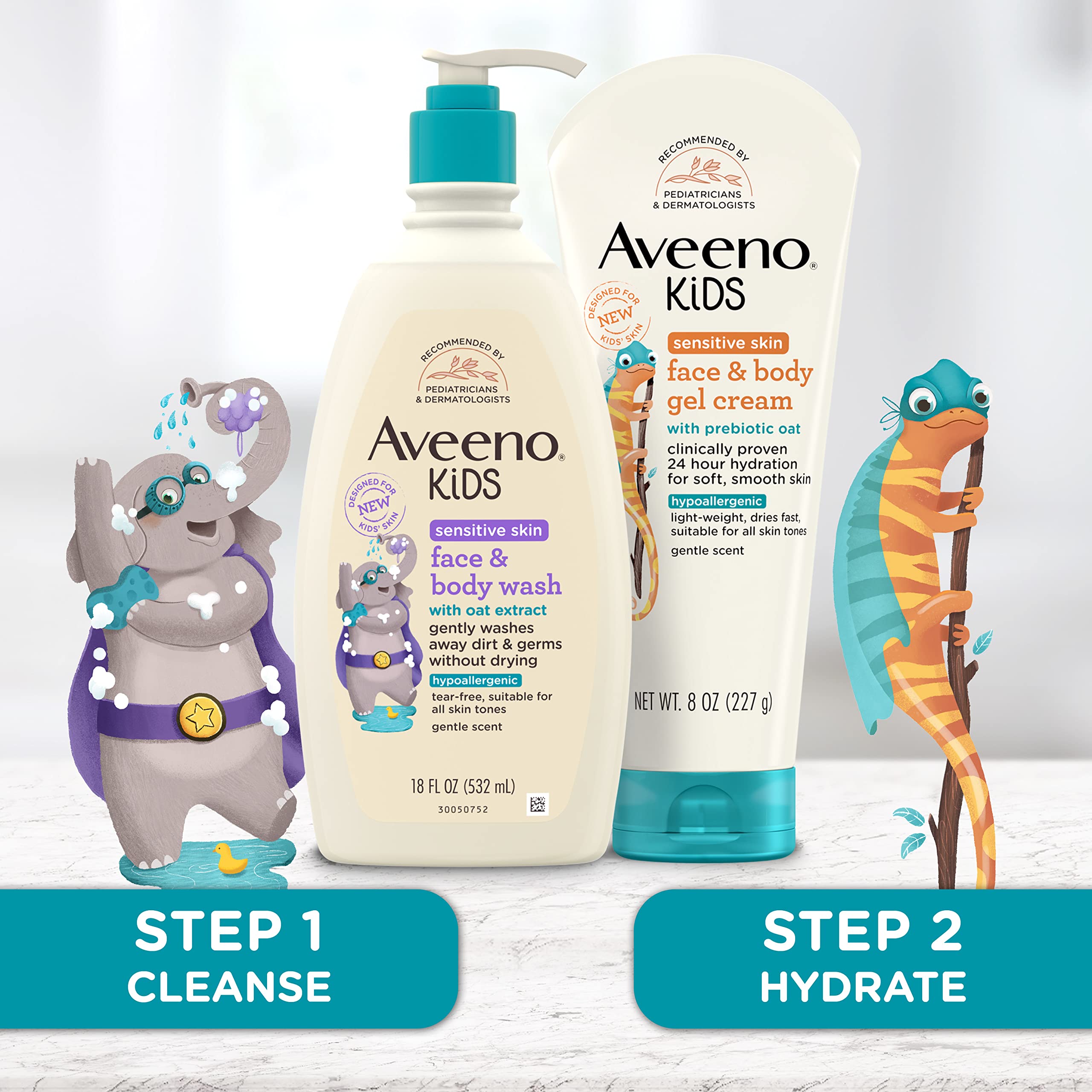 Aveeno Kids Sensitive Skin Face & Body Gel Cream with Prebiotic Oat, Clinically Proven 24 Hour Hydration for Soft Skin, Quick Drying and Lightweight, Hypoallergenic, 8 oz.