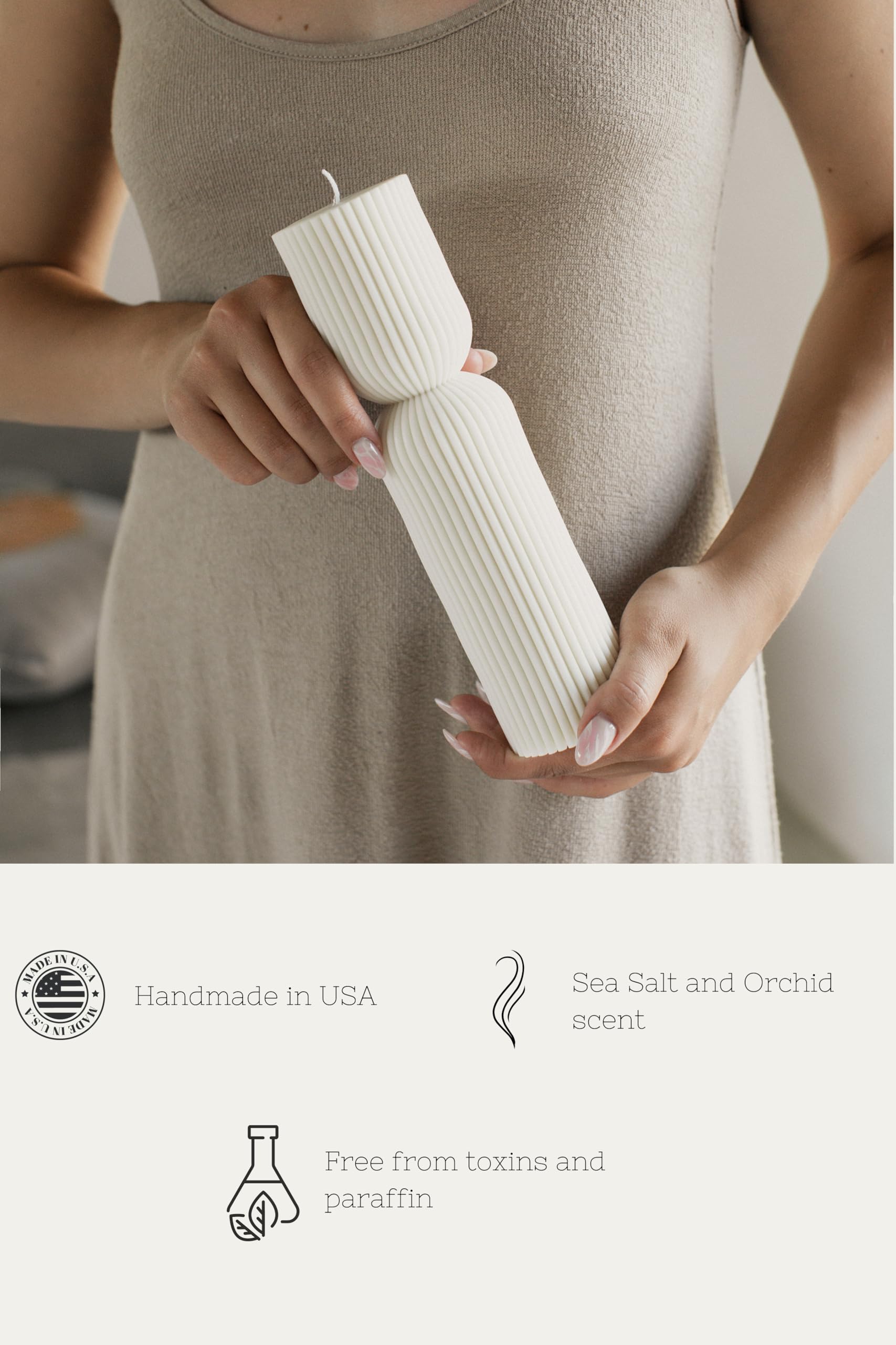 LAWA Hourglass Pillar Candle - Large Beautiful Handmade Pillar Scented Soy Wax Candle Elegant Bubble Aesthetic Candle Housewarming Gift Home Room Shelf Decor Idea White (Set of 2)