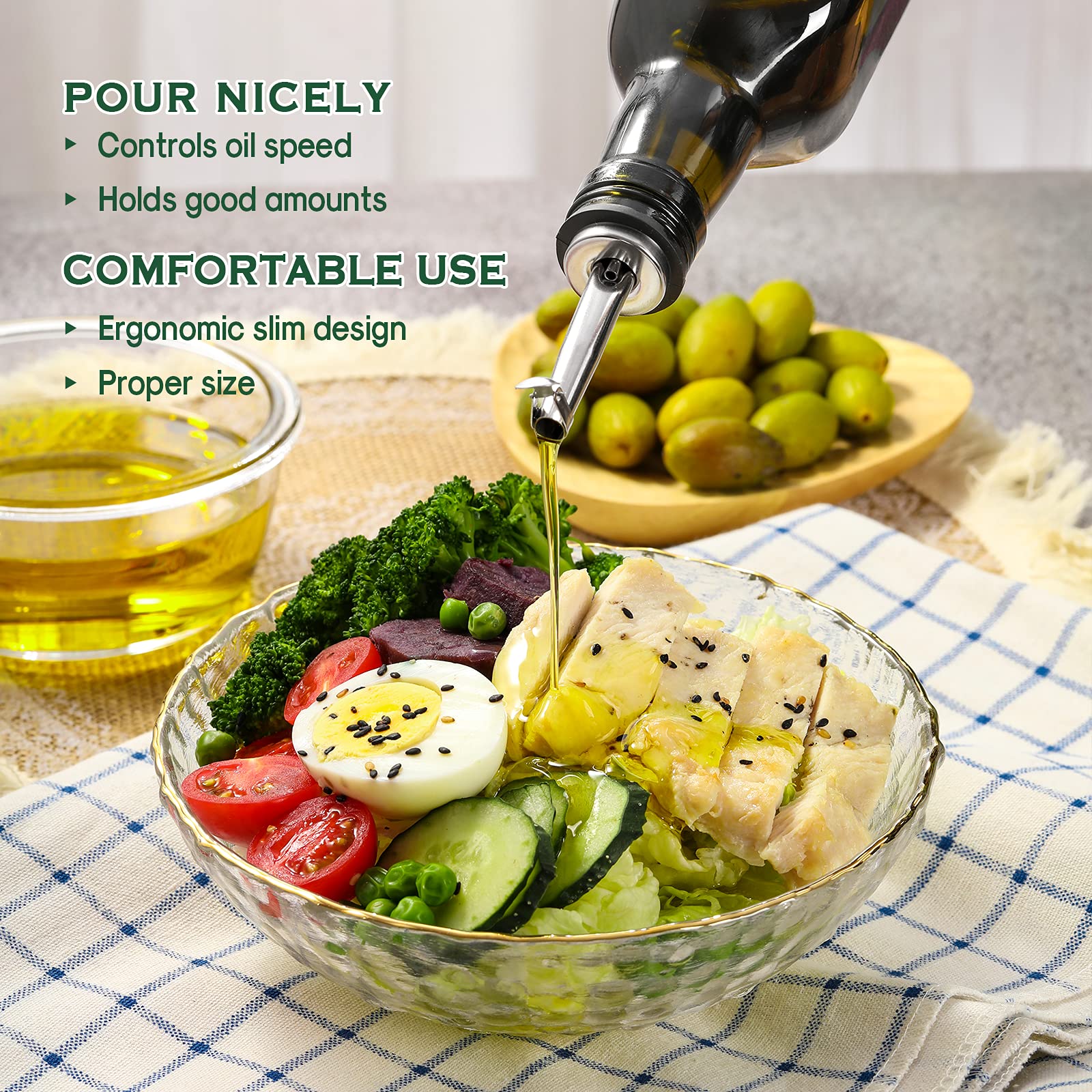 AOZITA 17oz Glass Olive Oil Dispenser - Oil and Vinegar Cruet Bottle with Stainless Steel Pourers - Funnel For Easy Refill - Olive Carafe Decanter for Kitchen