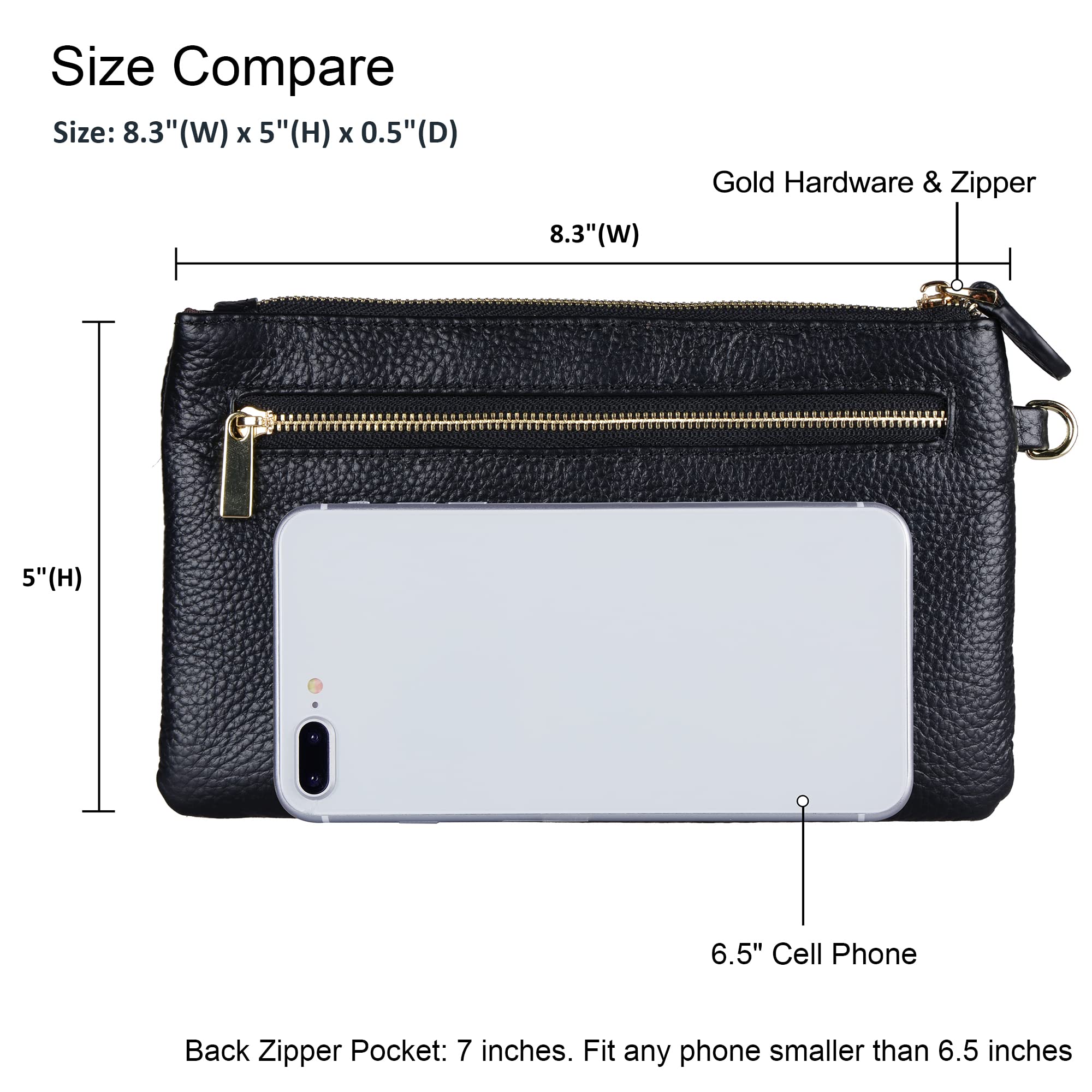 befen Black Genuine Leather Wristlet Clutch RFID Blocking Bag Cell Phone Wallet Purse Smartphone Wristlet Wallet Purses and Handbags for Women