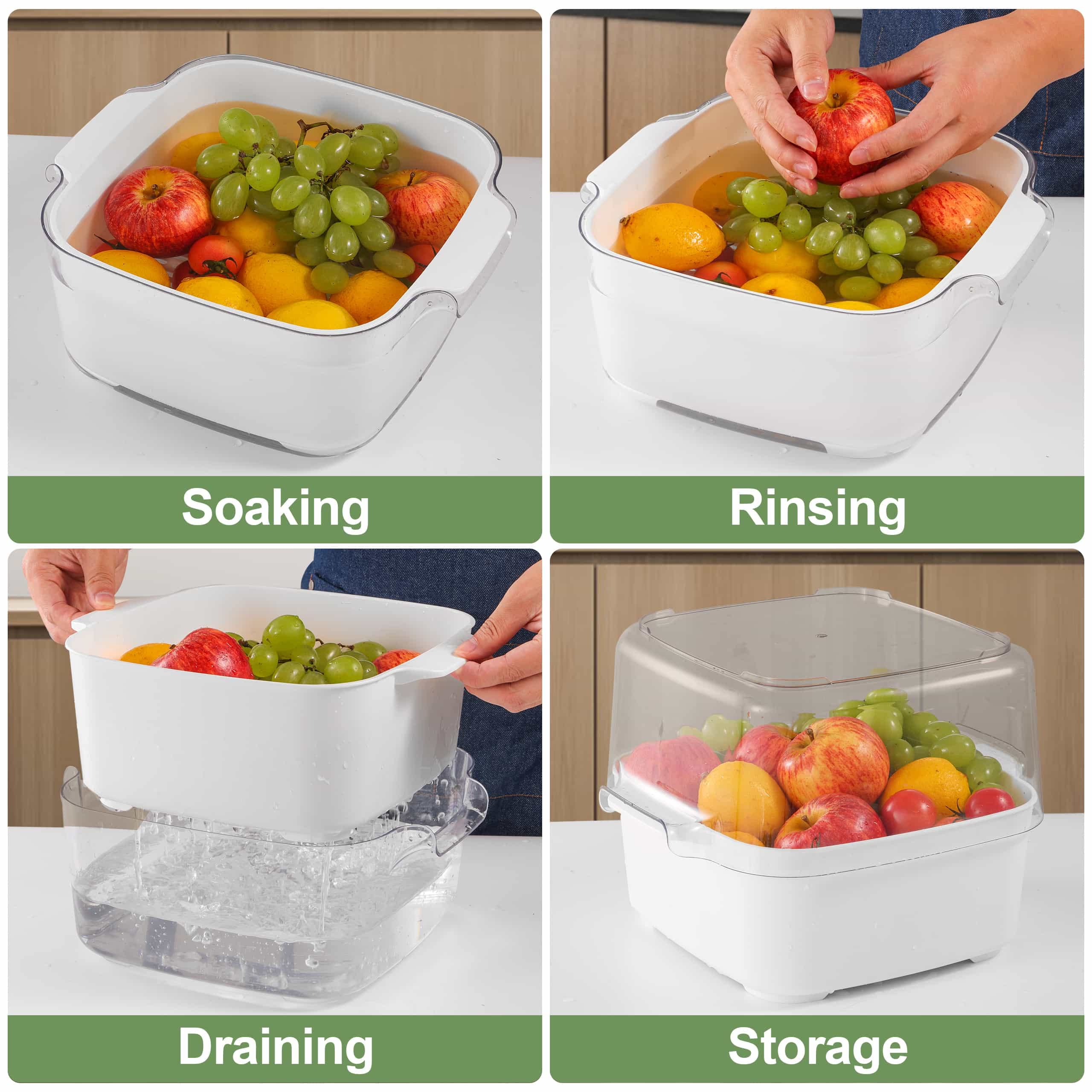 HNNJCK 8.2 Quart Kitchen Colanders Bowl Set, 2 in 1 Fruit Vegetable Washing Food Strainers, Large Plastic Double Layered Strainer Basket for Pasta, Spaghetti, Berry, Salads, BPA Free