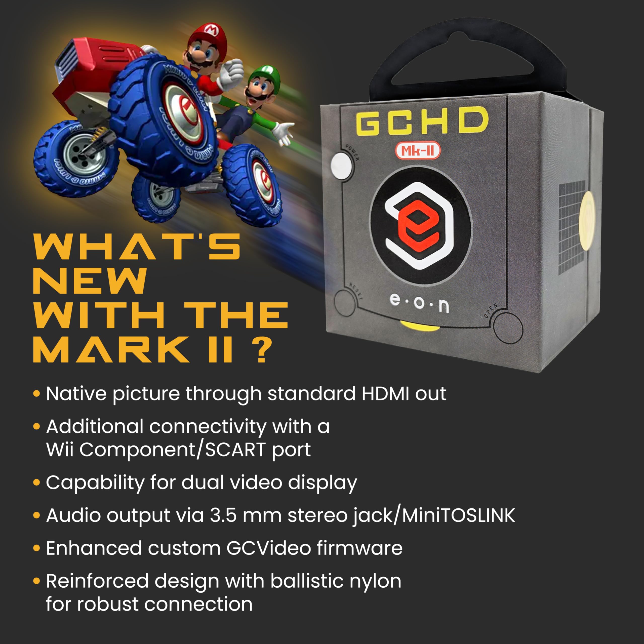 GCHD Mk-II | Gamecube HD Adapter for Nintendo Gamecube – HDMI Converter, Digital Audio, Plug & Play, Zero Lag, Video Enhancer (Jet Black)