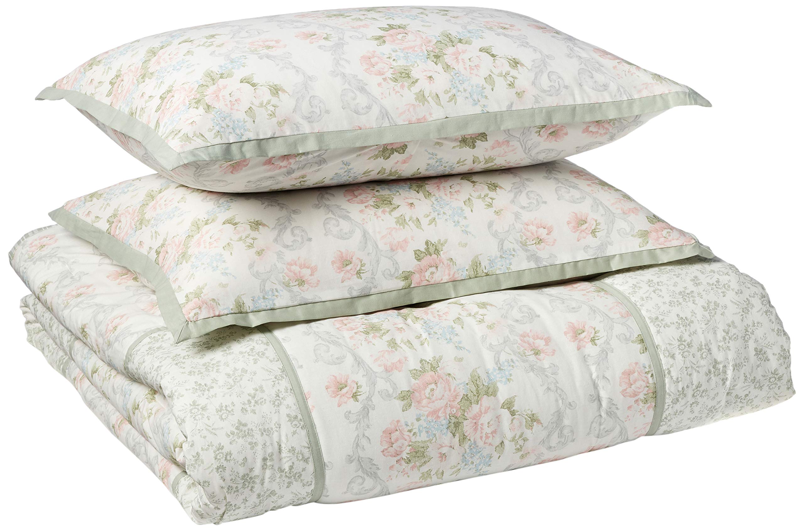 Laura Ashley - Queen Comforter Set, Reversible Cotton Bedding with Matching Shams & Bedskirt, Stylish Home Decor for All Seasons (Harper Sage, Queen)