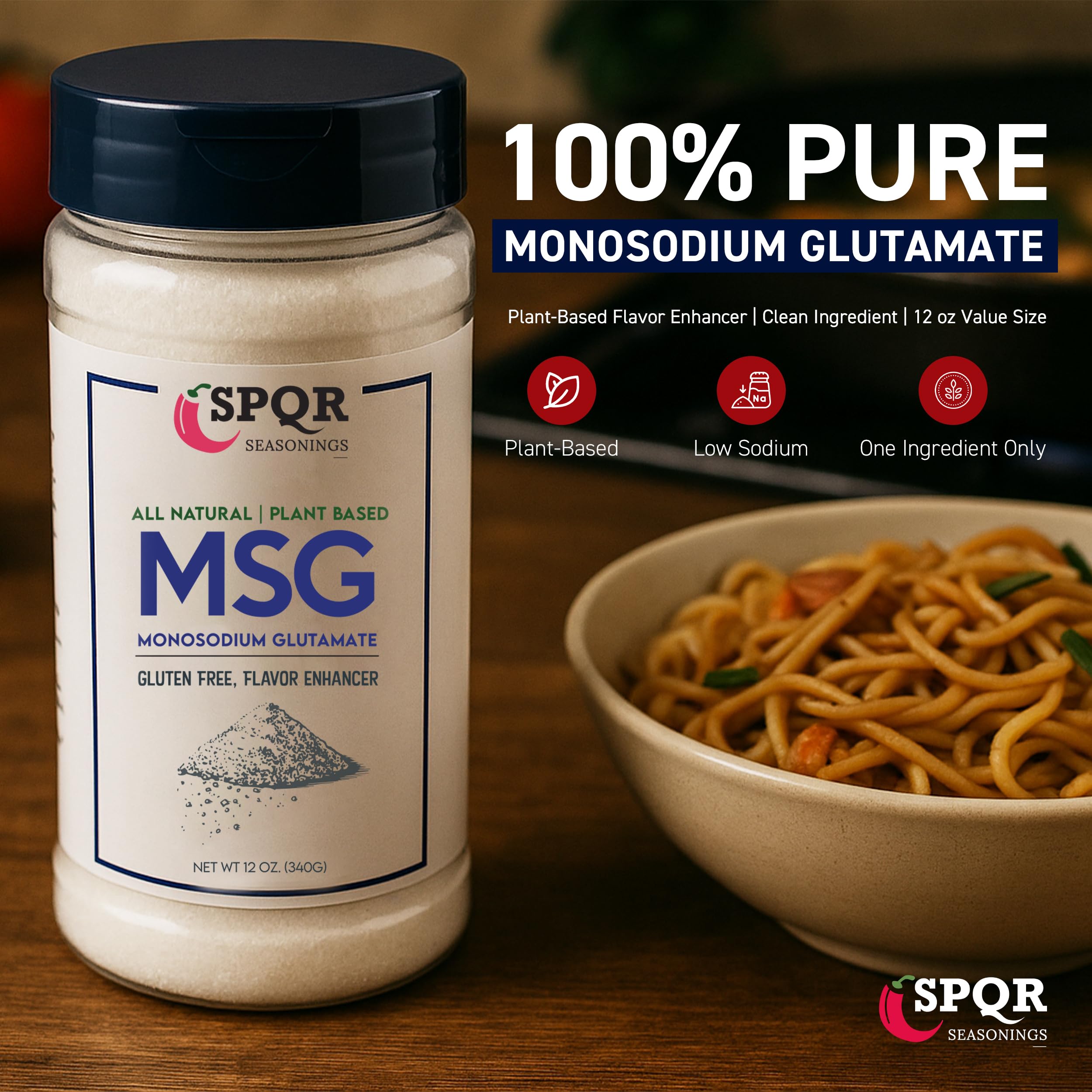 Plant Based MSG Seasoning Monosodium Glutamate XL 12 Ounce Bottle Gluten Free Restaurant Grade Flavor Enhancer by SPQR Seasonings