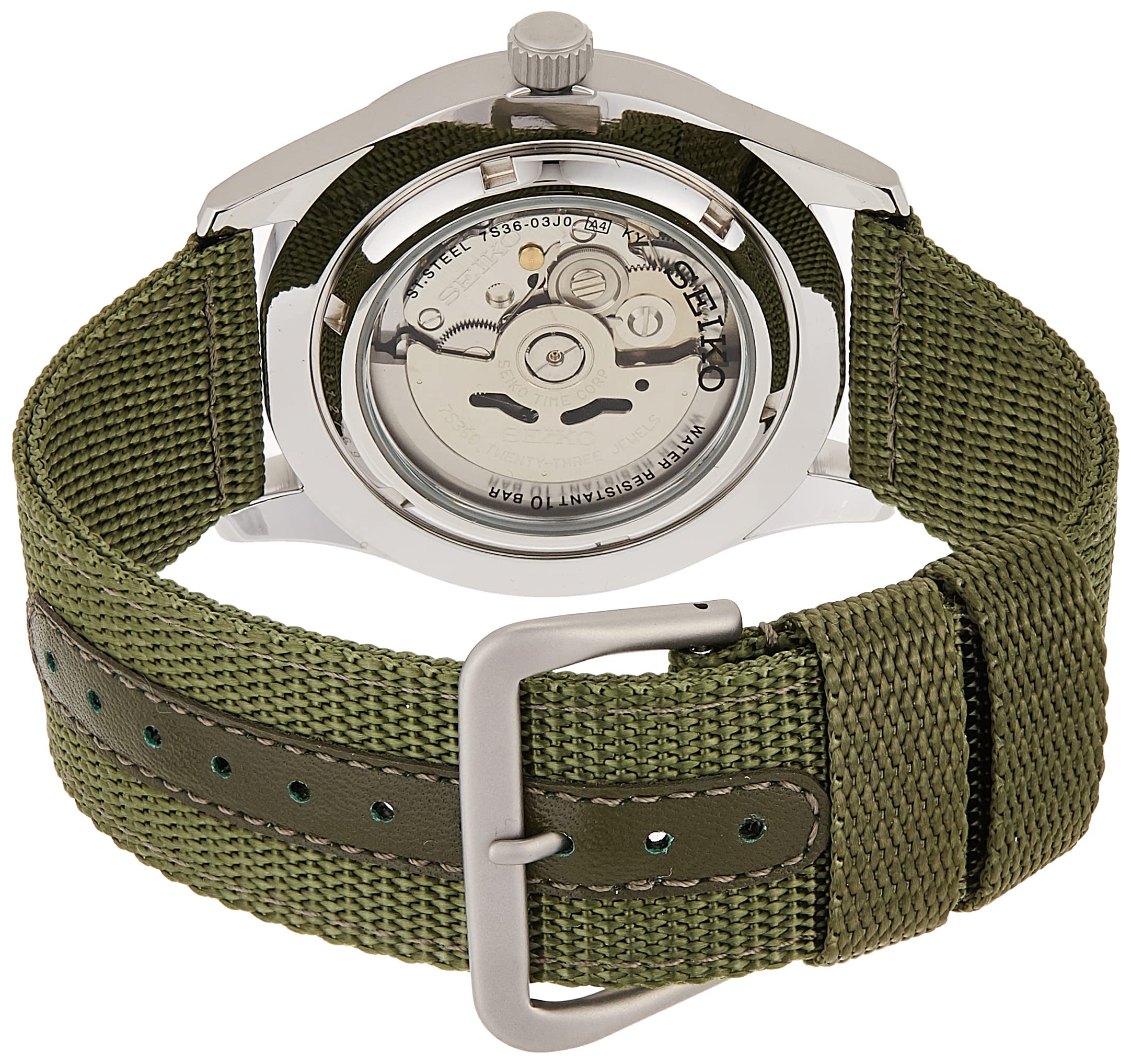 Seiko SNZG09K1 Men's Automatic Analogue Watch with Fabric Strap, Green/Green, 42 mm, Strap