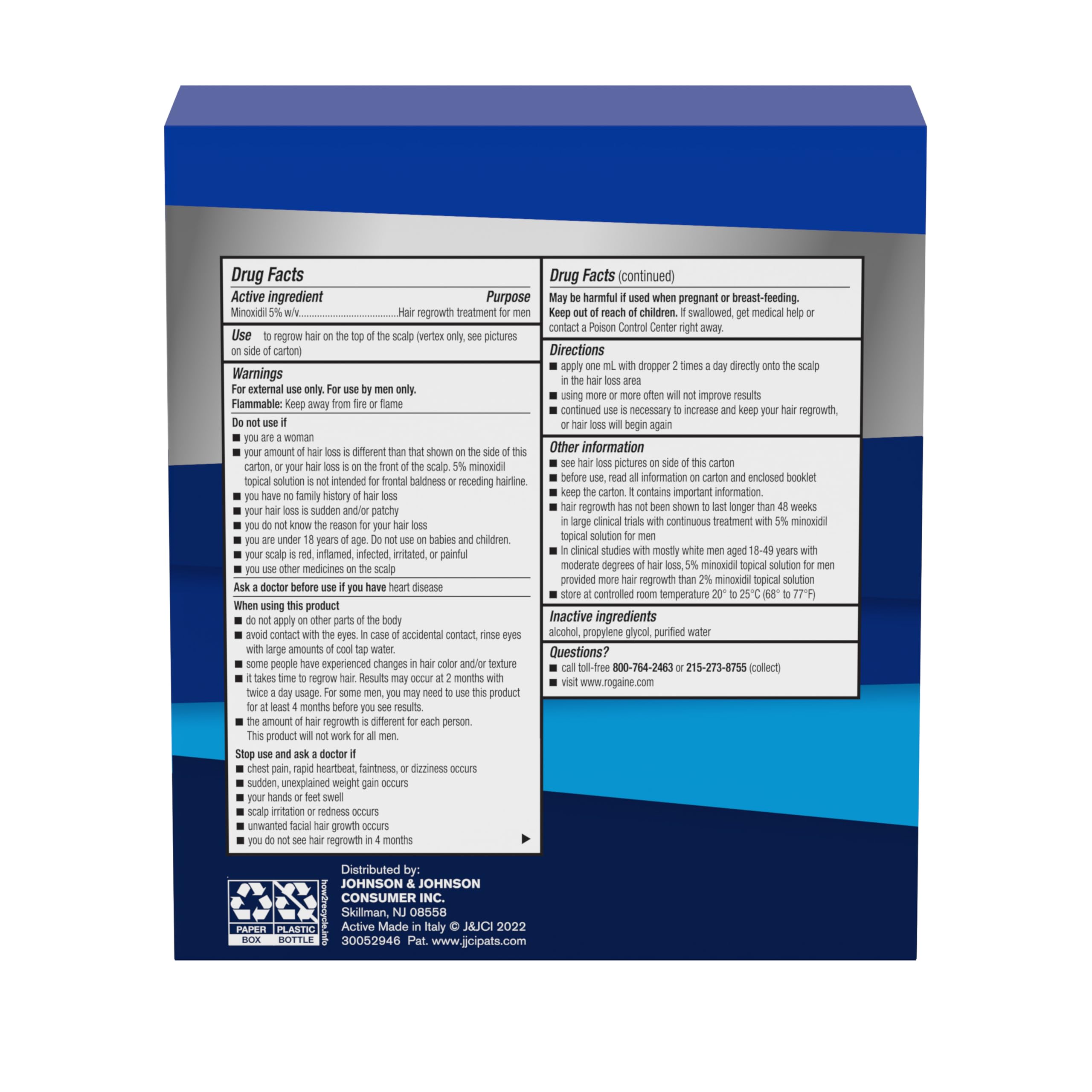 Men's Rogaine Extra Strength 5% Minoxidil Solution, 3 Mo Supply, 3x 2 Fl Oz