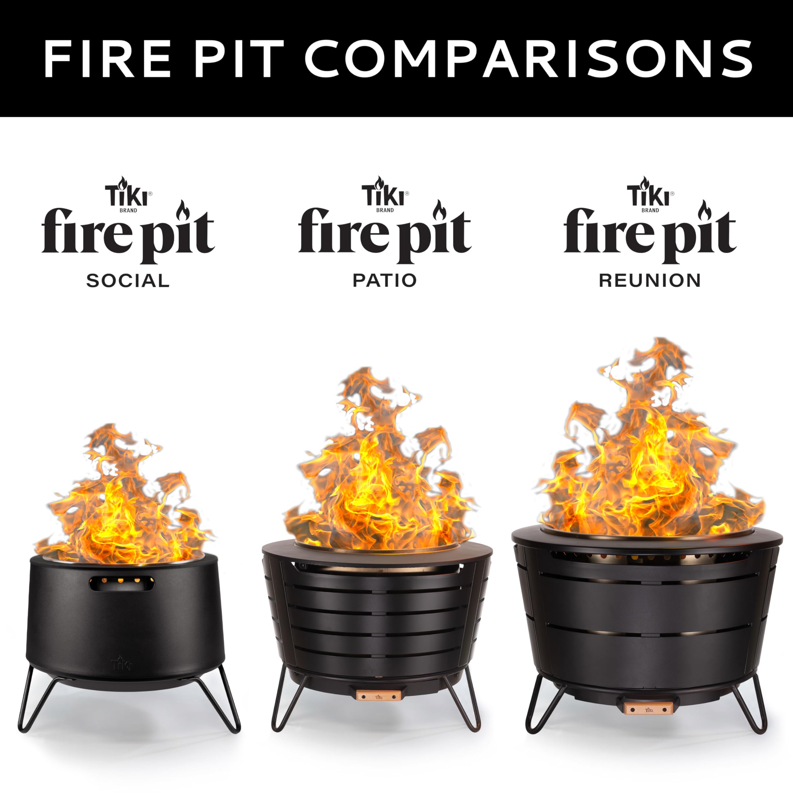 TIKI 20-Inch Smokeless Social Fire Pit, Portable Outdoor Fire Pit with Removable Ash Base, Stand & Cloth Cover – Modern Wood Burning Fire Pit for Patio, Backyard, and Gatherings