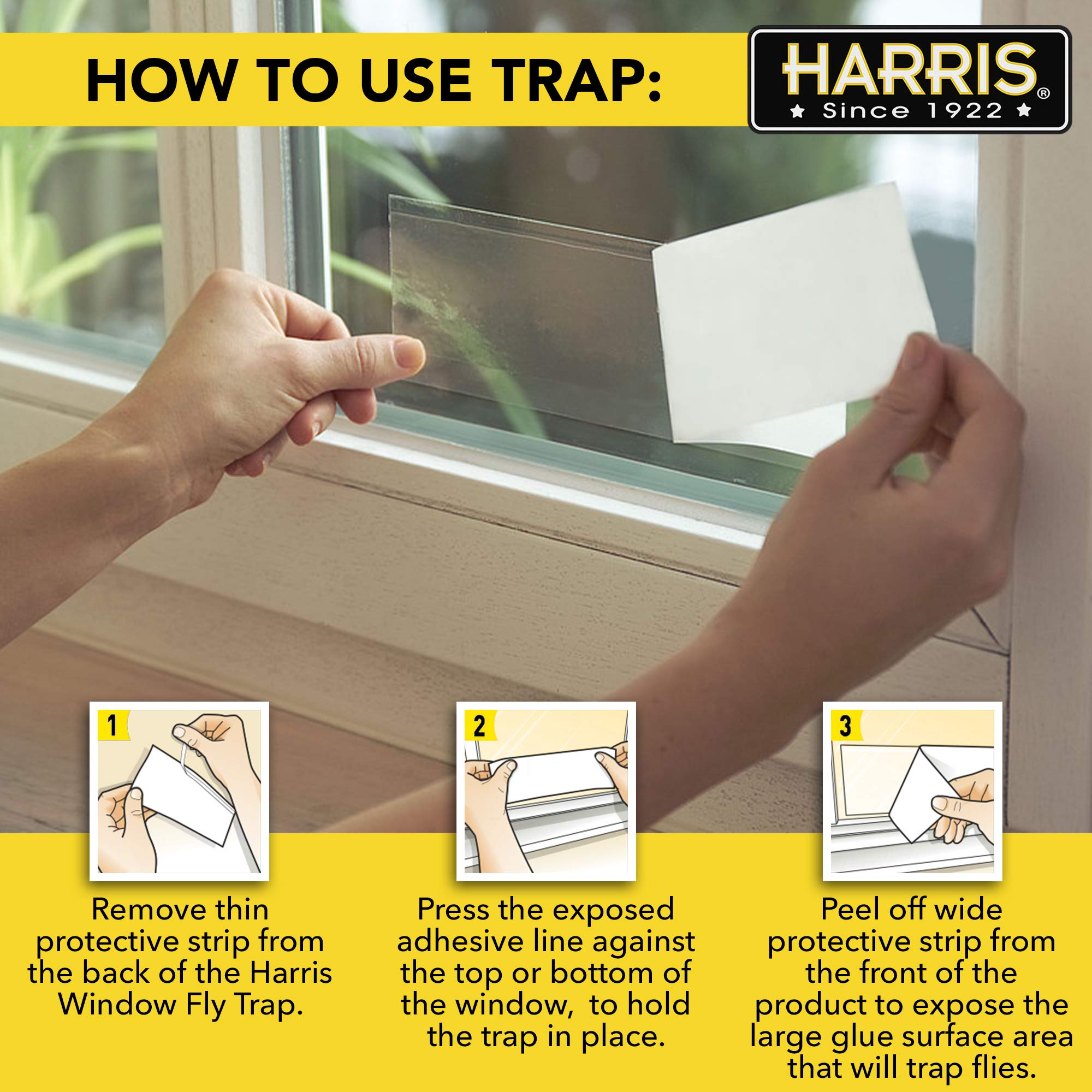 HARRIS Indoor Window Fly Trap, 12 Pack Clear Sticky Strips Kills Flies