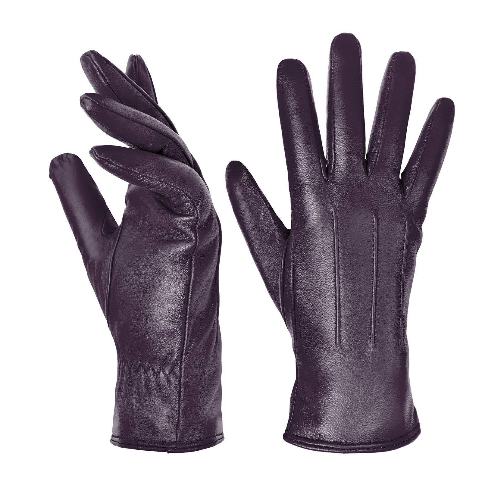 Harssidanzar Leather Gloves For Womans,Winter Warm Cashmere Lining Touchscreen Texting Warm Driving Lambskin Leather Glove GL017,Purple,Size L
