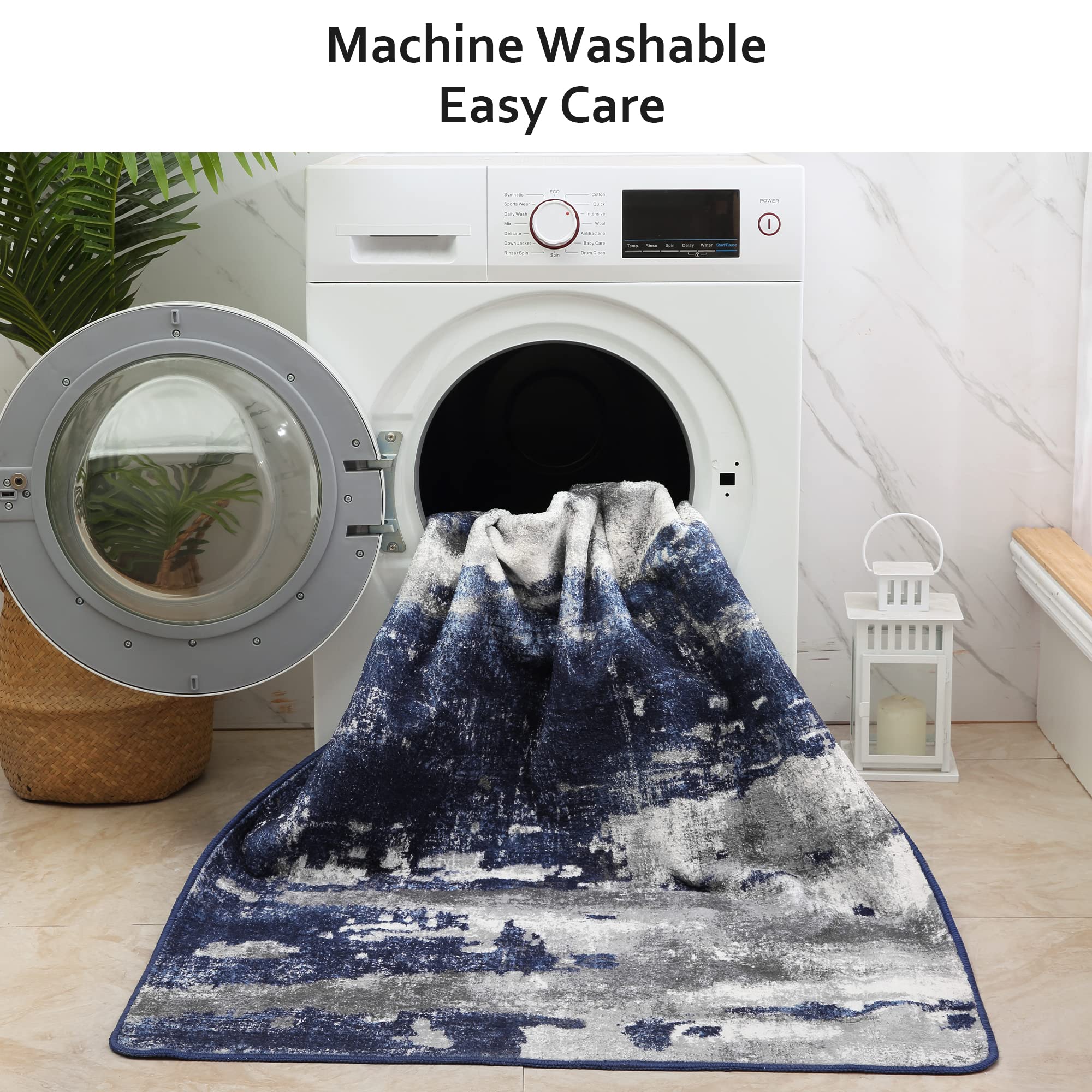 BEIMO Area Rugs 5x7 for Living Room Bedroom, Modern Abstract Machine Washable Large Soft Rug, Floor Carpet with Non Slip Backing for Dining Room,Blue