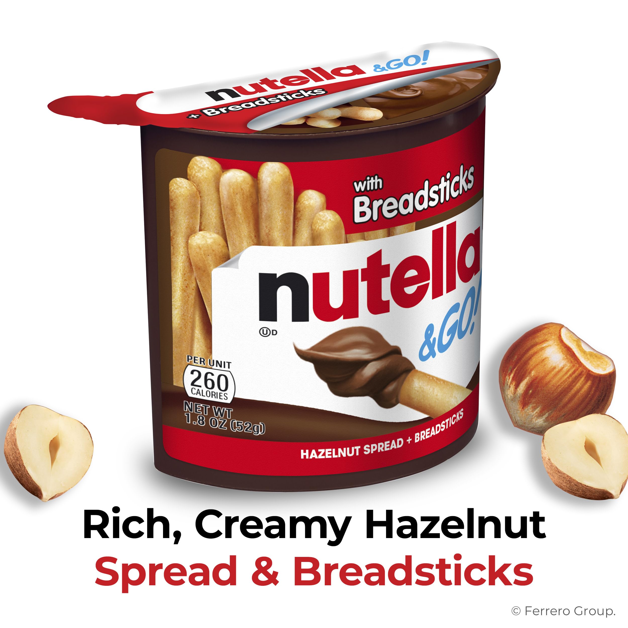 Nutella & GO! 4 Pack, Hazelnut and Cocoa Spread with Breadsticks, Snack Cups, 1.9 oz Each