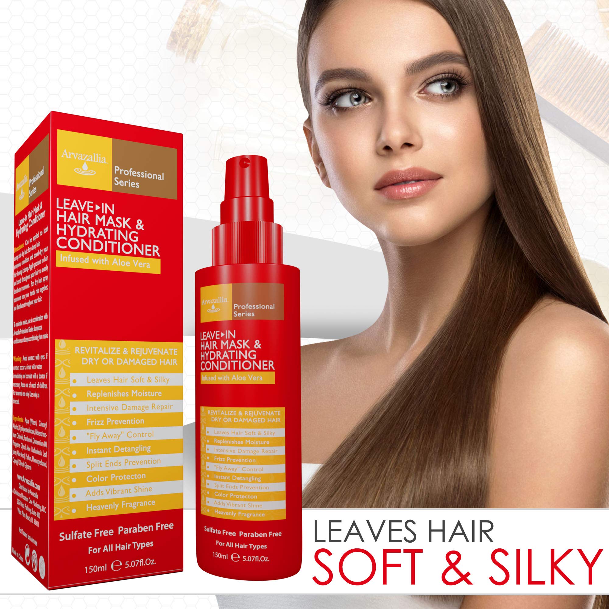 Arvazallia Leave-in Hair Mask and Hydrating Conditioner Spray for Dry or Damaged Hair - Professional Grade Leave-in Conditioner and Moisturizer