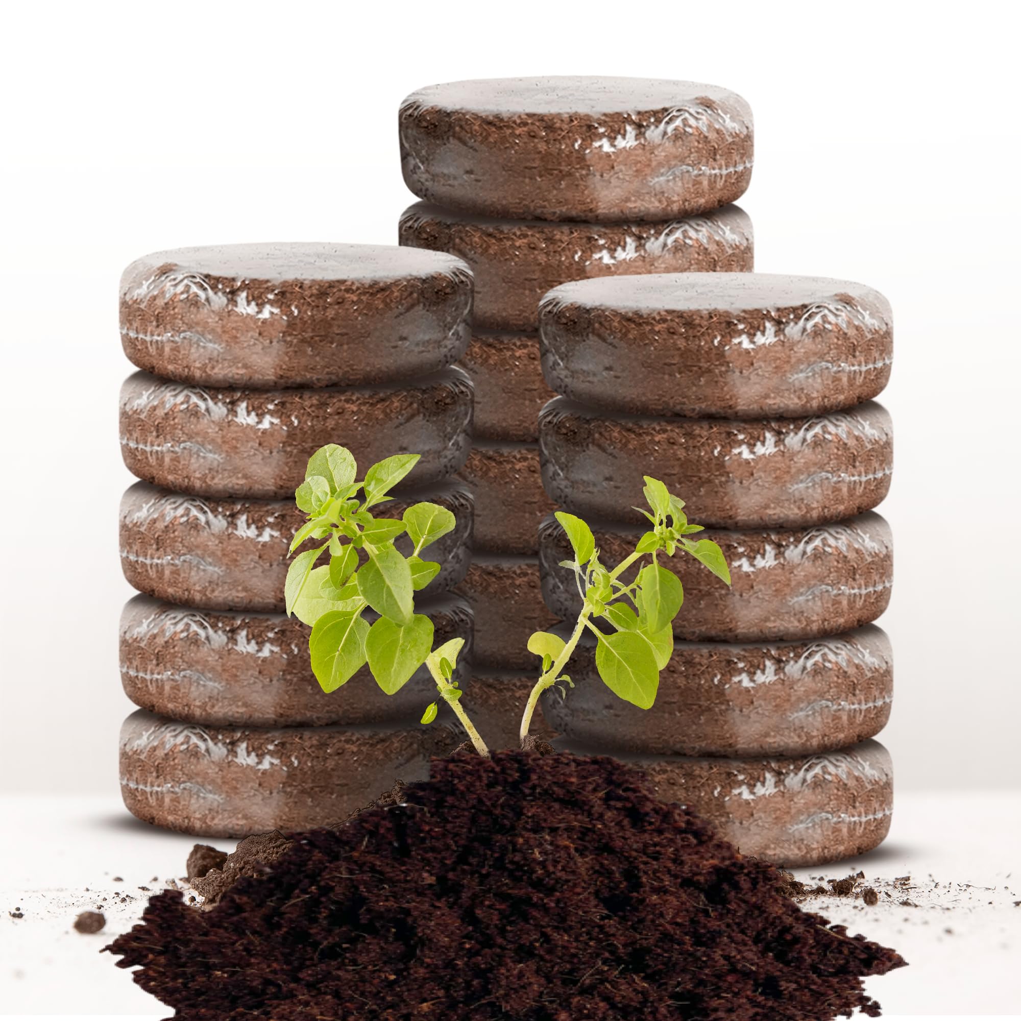 16 Pack Expanding Organic Fiber Soil, Amazing Potting Soil for Indoor Plants & Herbs. Soil Discs Made from Coco Coir. Expands to Fit 3β and 4β Pots.