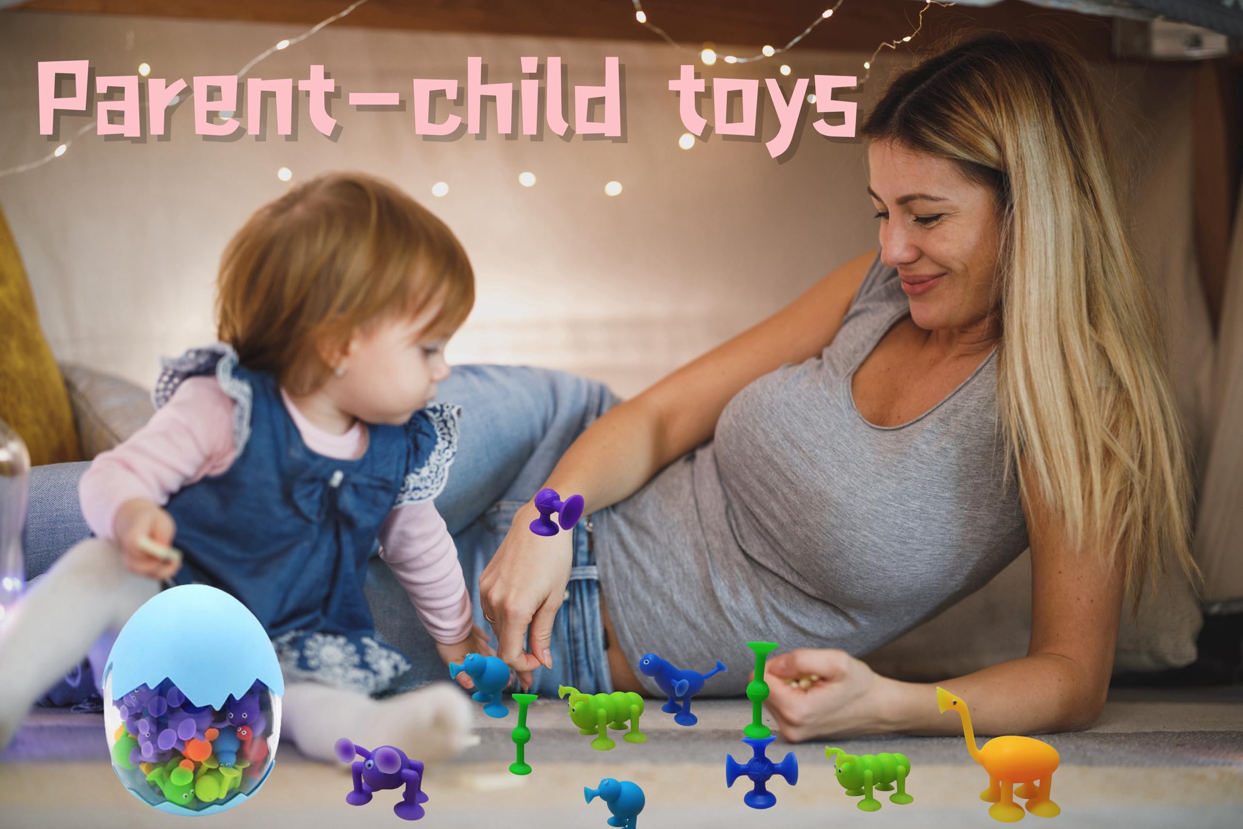 Carastora 38-Piece Suction Bath Toys – Silicone Mold-Free Sensory Toys with Storage Box & Eggshell, for Kids Ages 3-6