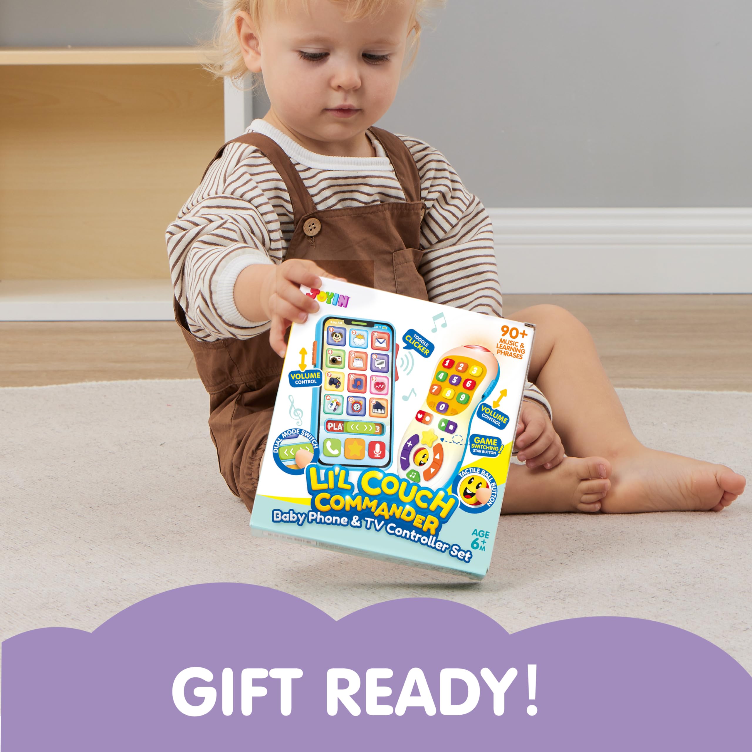 JOYIN Upgraded Toy Phone and Remote Control Set, 90+ Music and Learning Phrases, Baby Toys 6-12 Months, Toddler Birthday Gifts for 1 2 3+ Year Old Girs Boy Toys, Holiday Stocking Stuffers