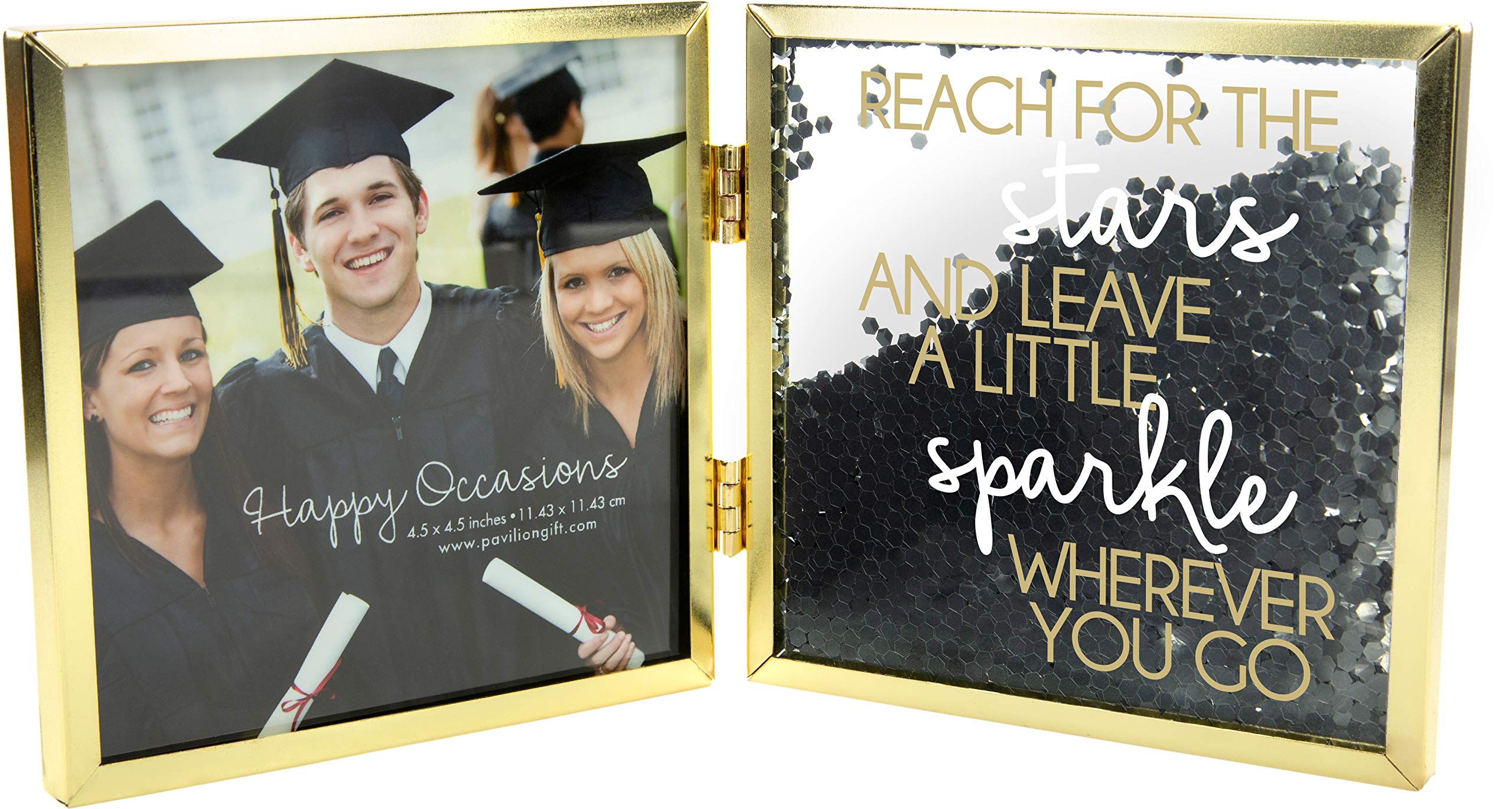 Pavilion Gift Company Reach For The Stars And Leave A Little Sparkle Wherever You Go - 9.75 Inch Double-Sided Hinged Glitter Picture Frame For 4.5 Inch Square Photo