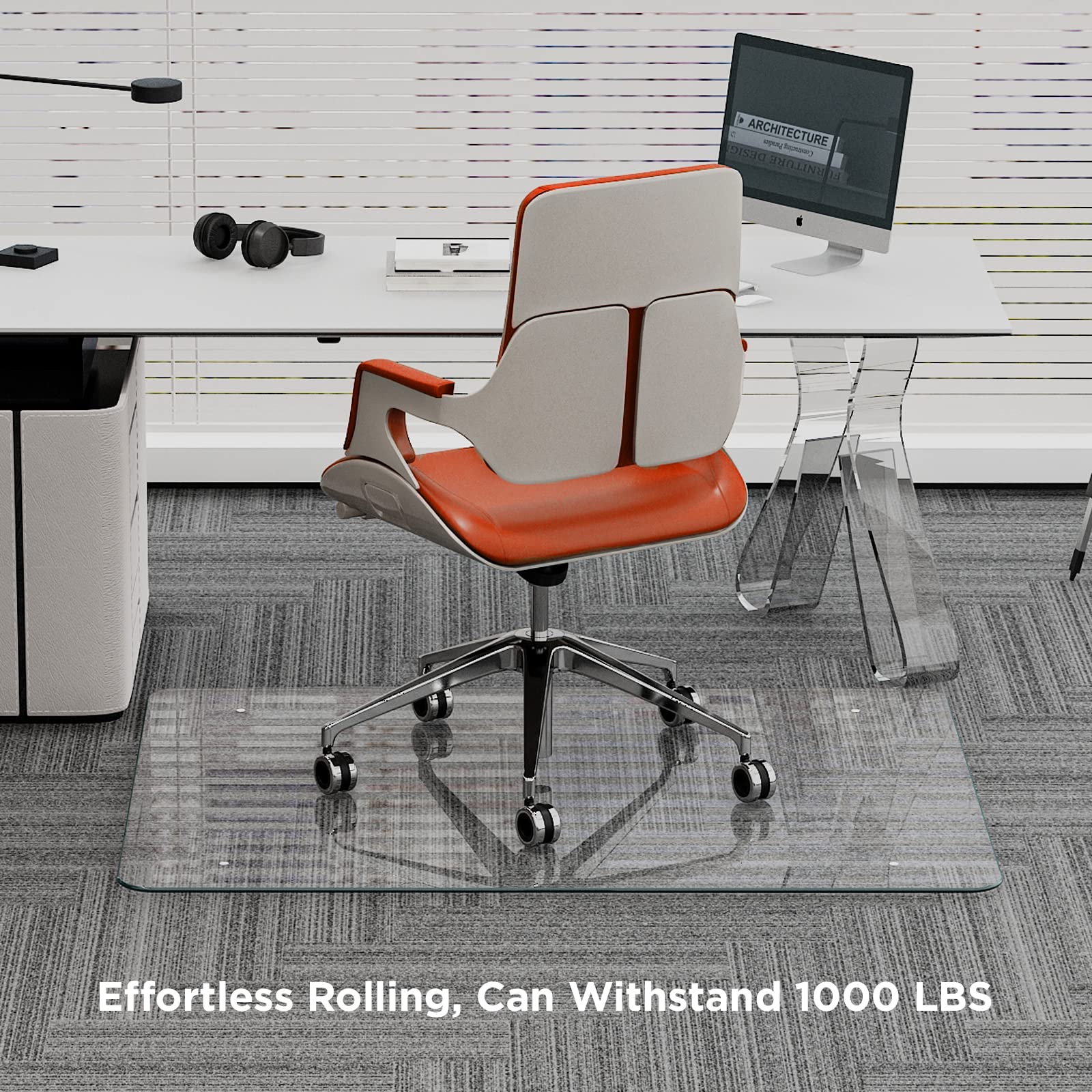 Glass Chair Mats for Carpeted or Hard Floors 1/4 inch Thick, 46"X36" Office Chair Mat for Carpet, Clear Tempered Glass Desk Chair Mat for Home/Office Floor, Transparent, Effortless Rolling