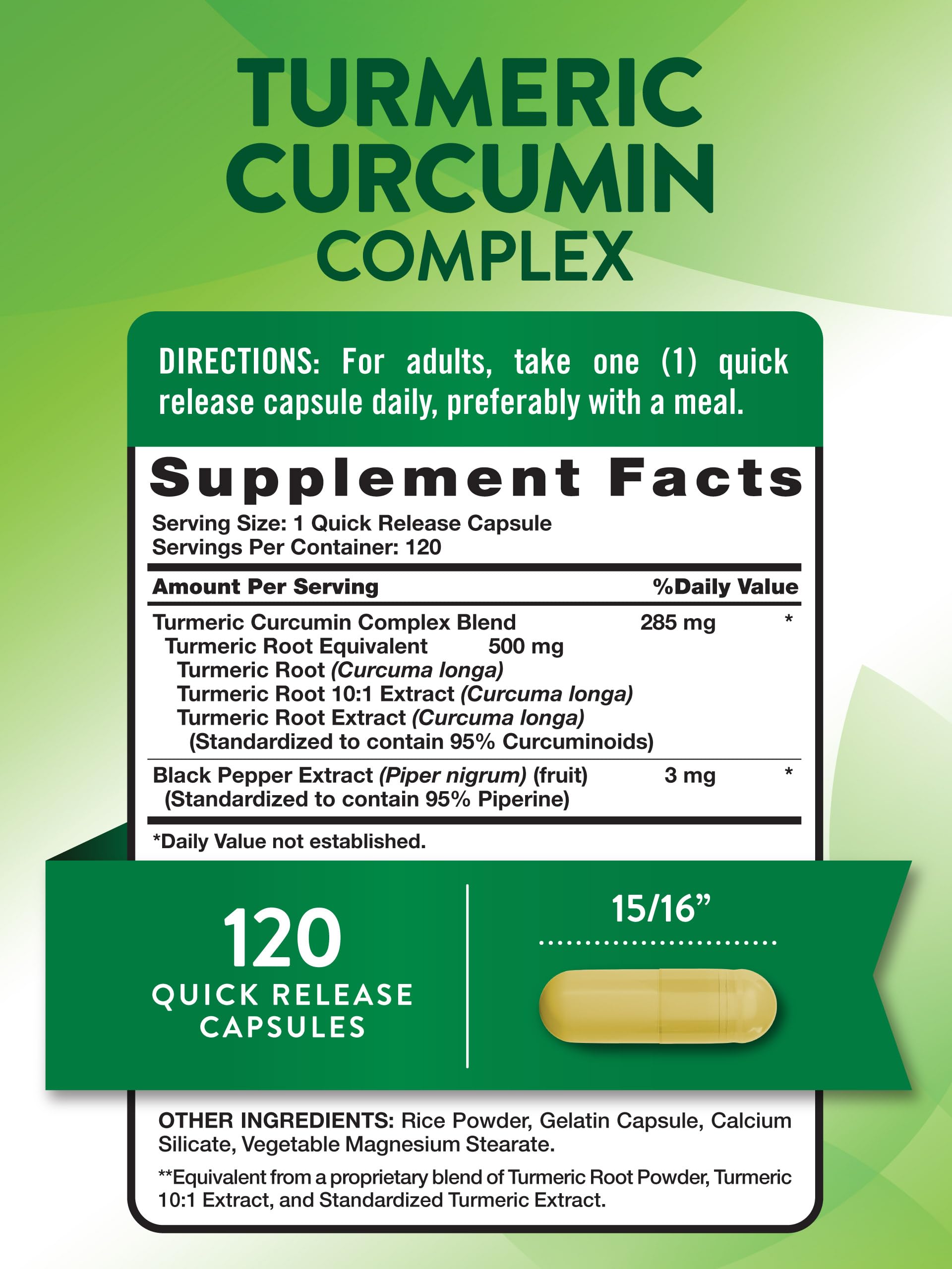 Nature's Truth Turmeric Curcumin 500mg | 120 Capsules | with Black Pepper Extract | Non-GMO and Gluten Free Supplement