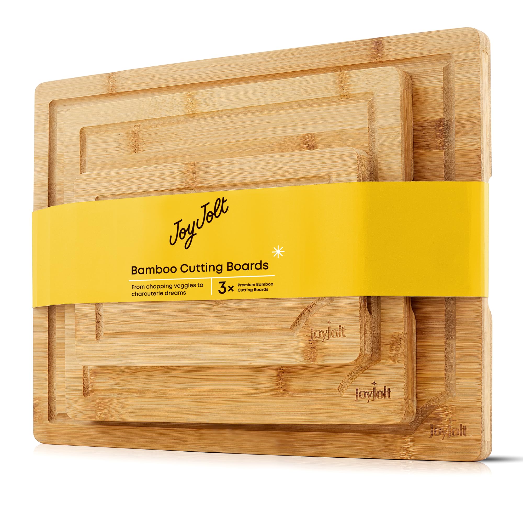 JoyJolt Bamboo Cutting Boards - Large & Small Wooden Boards; Serving Cheese, Bread or Chopping Boards. Non-Slip