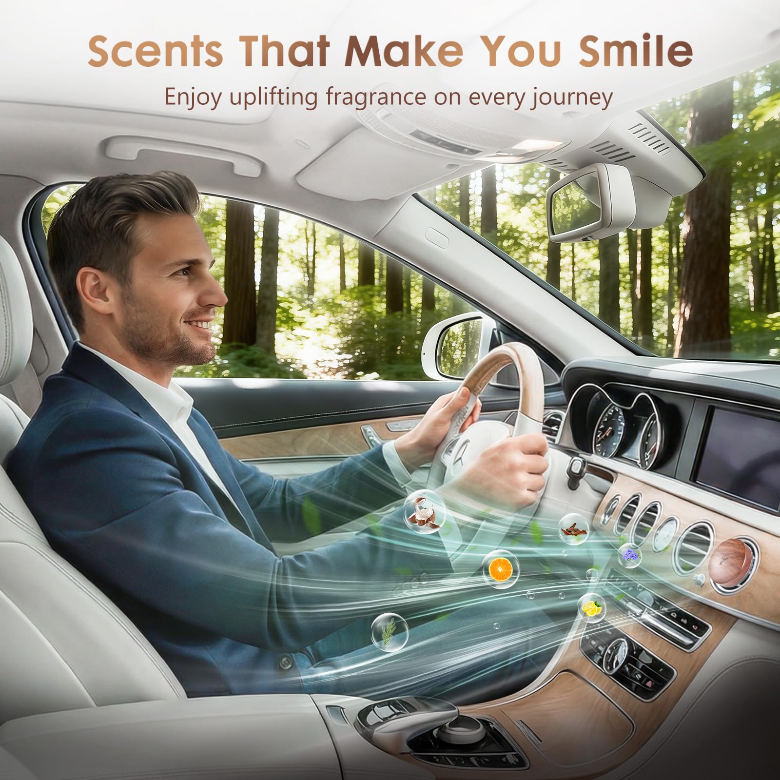 PERPOTAO Wooden Car Air Freshener for Vent, Refillable Essential Oil Diffuser Clip, Long-Lasting Natural Scent, Sustainable Wood & Metal Luxury Auto Deodorizer -Pine scent