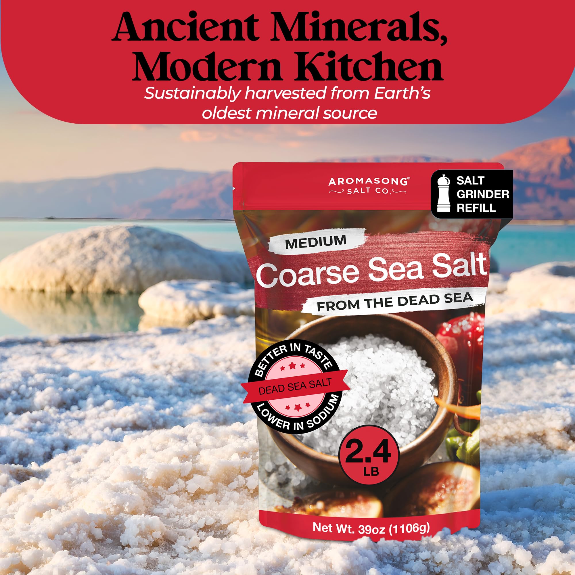 Aromasong 100% Natural & Pure Sea Salt Coarse Grain, 2.43 lb. | Ideal Coarse Salt for Grinder Refill - Packaging May Vary