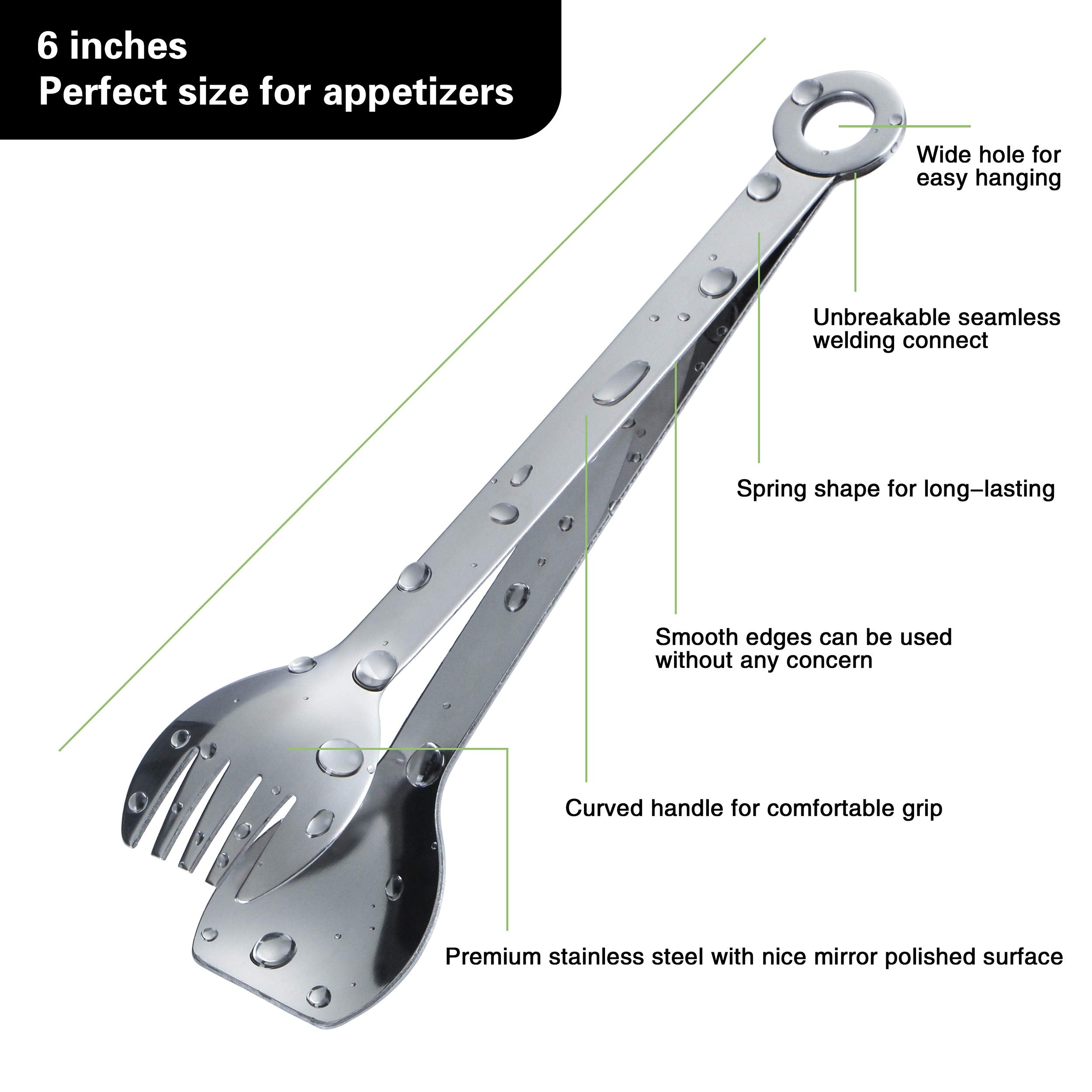 Mini Appetizer Tongs Stainless Steel Set of 4, MSY BIGSUNNY Small Serving Tongs, 6 Inch(15.2cm, Silver)