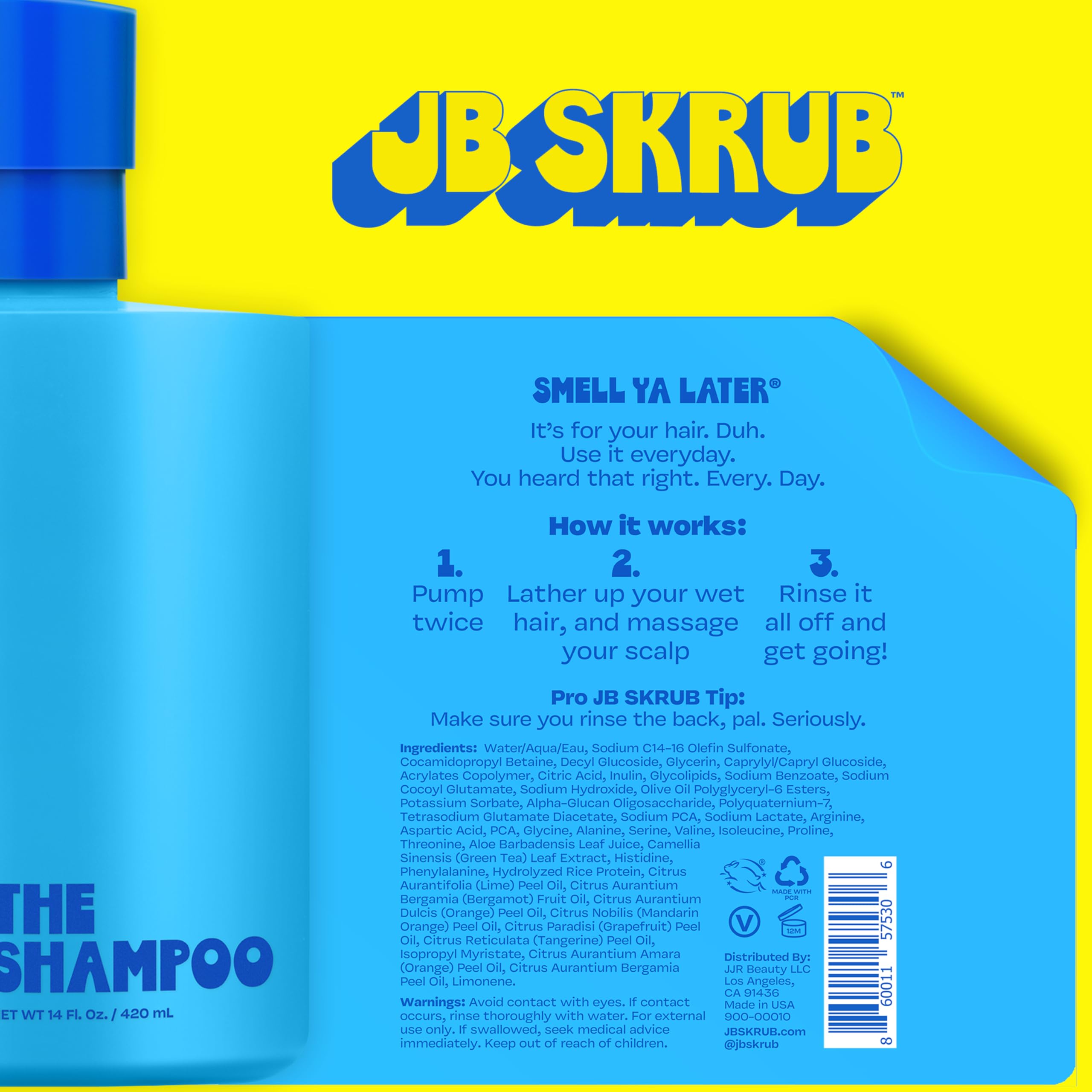 JB SKRUB The Shampoo for Kids, Tweens & Teens – Aloe Vera & Green Tea Infused for Healthy Hair & Scalp – Sulfate-Free, Paraben-Free, Citrus, 14 Ounces