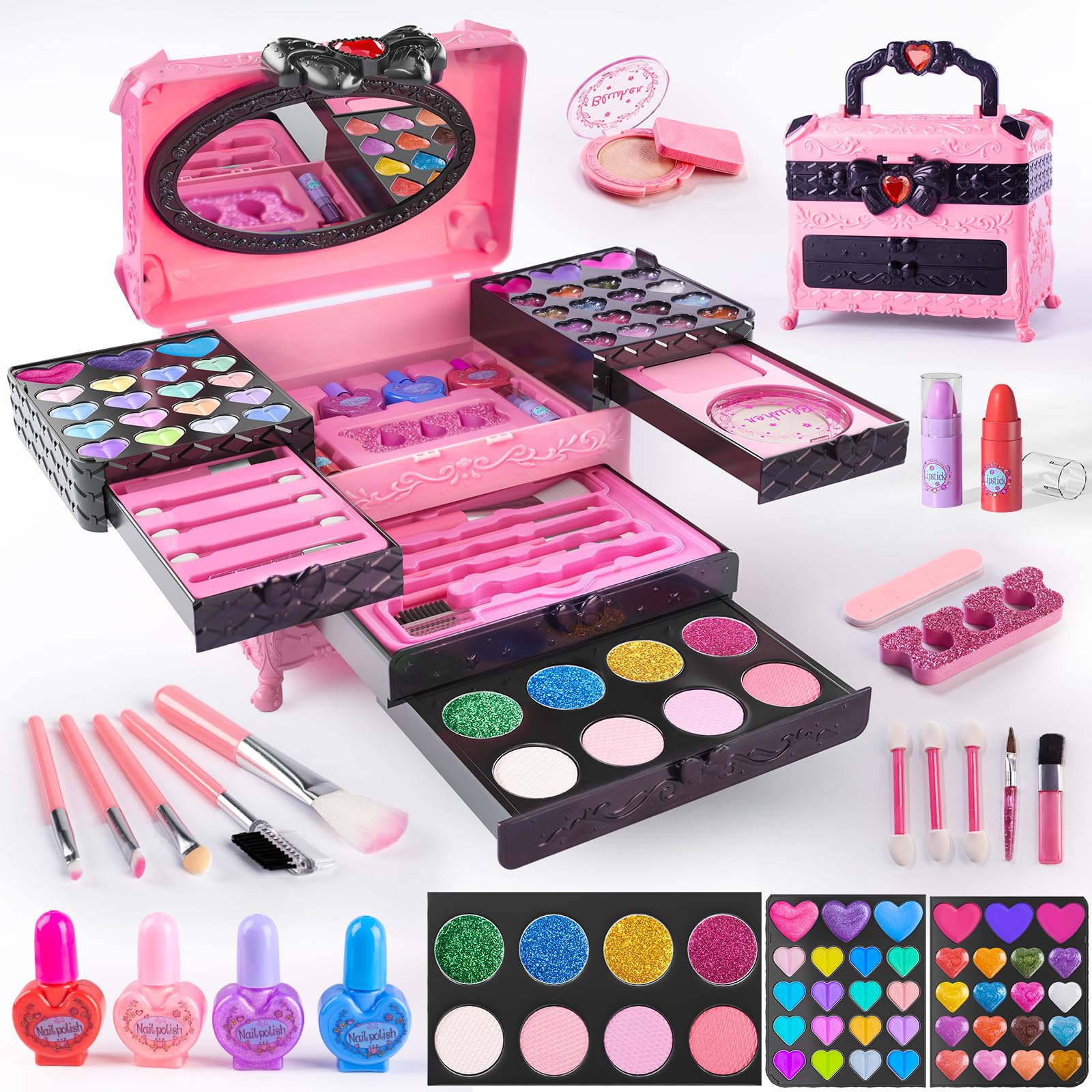 Kids Makeup Kit for Girl - 66pcs Real Makeup for Kids Girls Toys, Washable Girls Makeup Kit, Non Toxic Kids Makeup Brithday for Girls Toddlers 3 4 5 6 7 8 9 10 12 Year Old