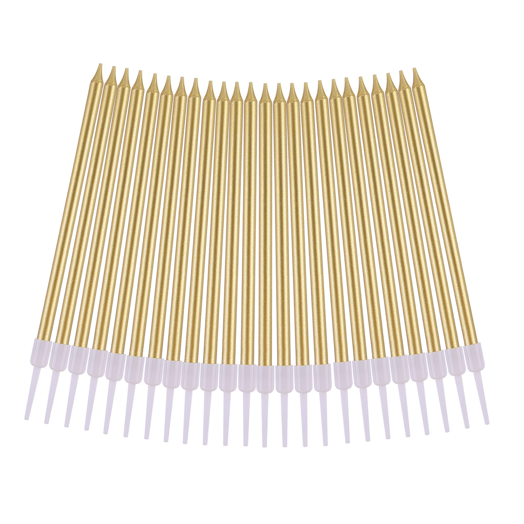 PHD CAKE 24-Count Gold Long Thin Metallic Birthday Candles, Cake Candles, Birthday Parties, Wedding Decorations, Party Candles, Cake Decorations - Unscented