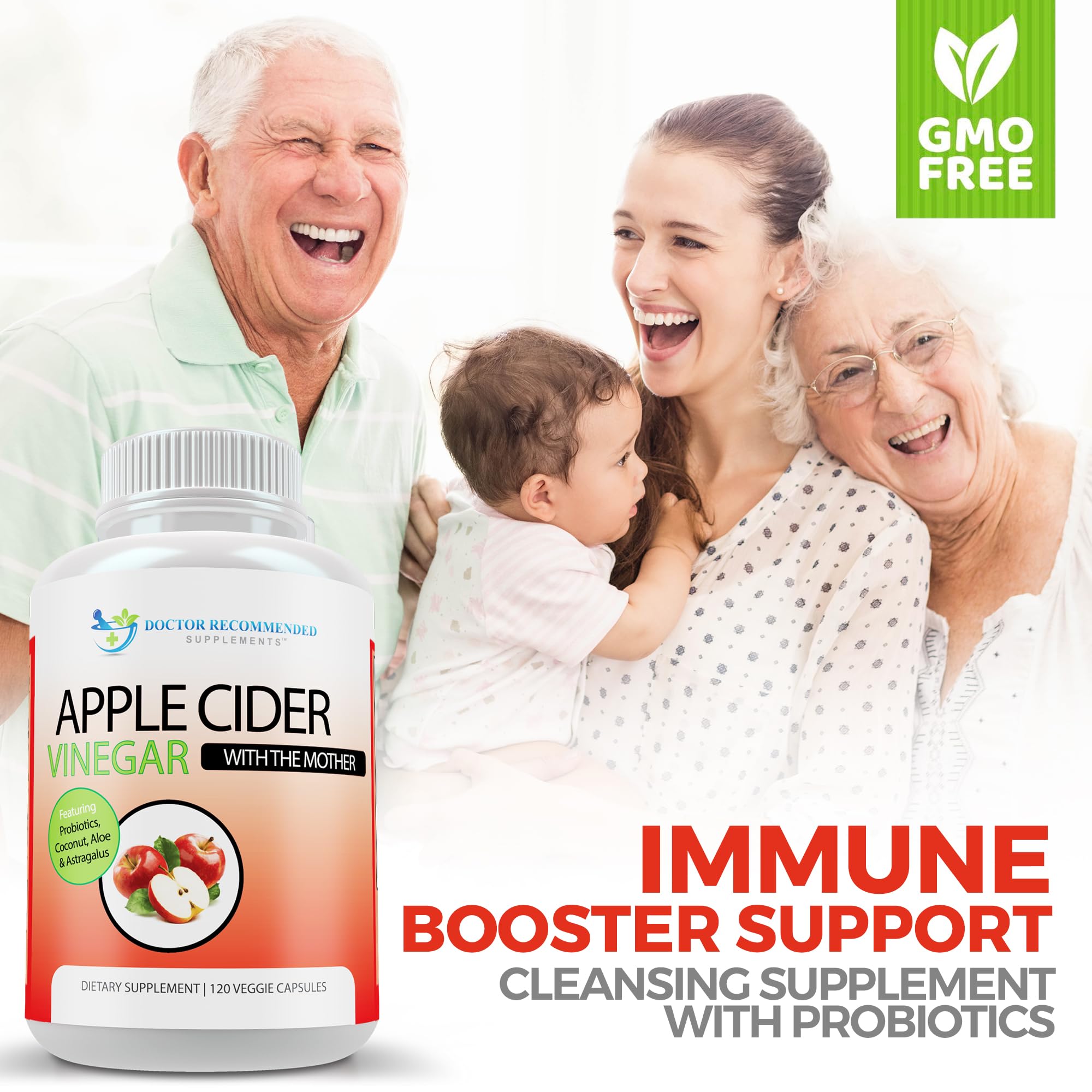 Apple Cider Vinegar Capsules - 100% Organic Apple Cider Vinegar Pills 1500 mg - Natural Digestion, Immune Booster Support & Cleansing Supplement with Probiotics - Made in The USA