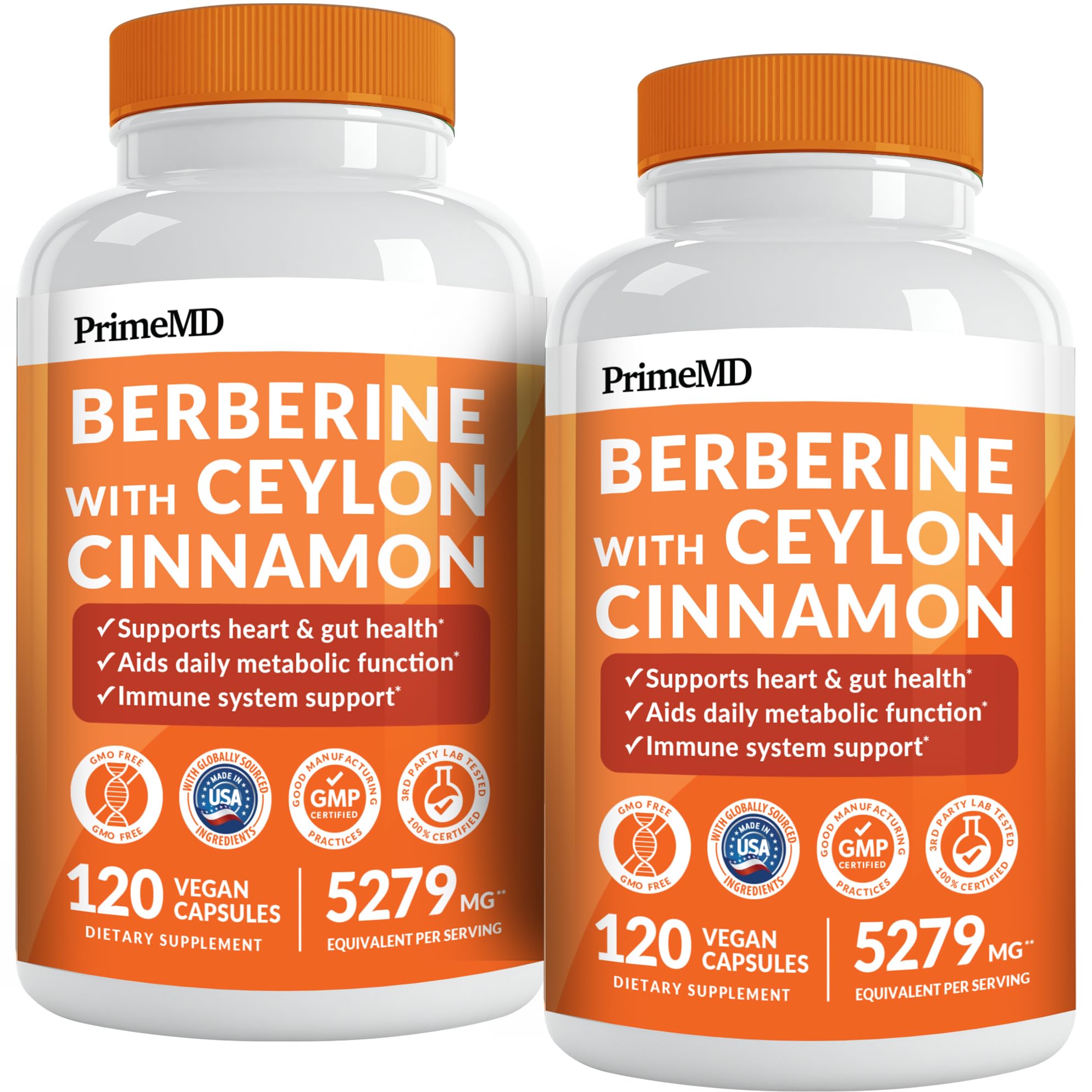 21-in-1 Berberine Supplement with Ceylon Cinnamon with Chromium, Bitter Melon and Green Tea Extract and Black Pepper Extract 5X for Energy & Metabolism Support with 5279 mg (120 ct, Pack of 2)
