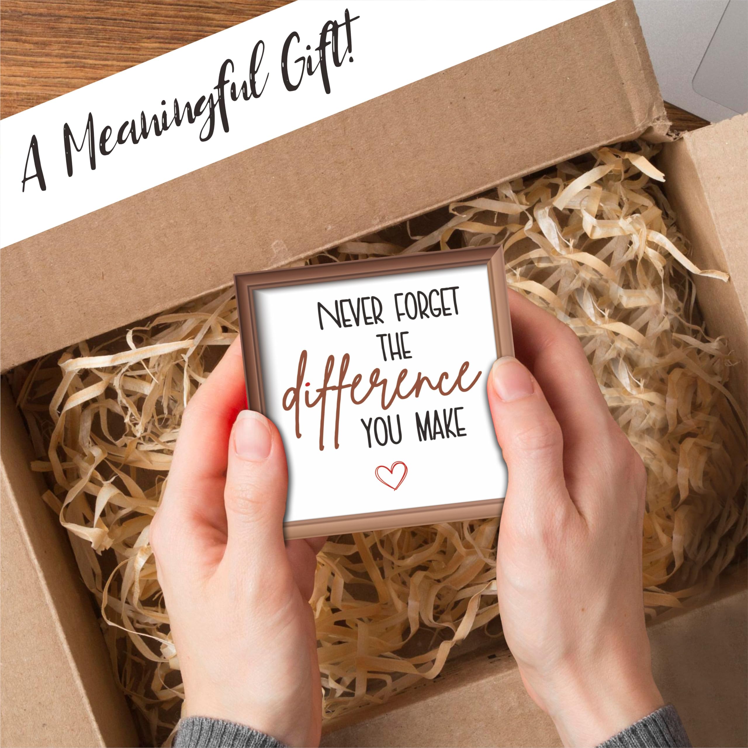 Never Forget The Difference You Make - Wooden Plaque With Metal Support, Shelf, Tabletop Decoration, Gift For Kids, Adults, Home & Office Desk Decor - C01