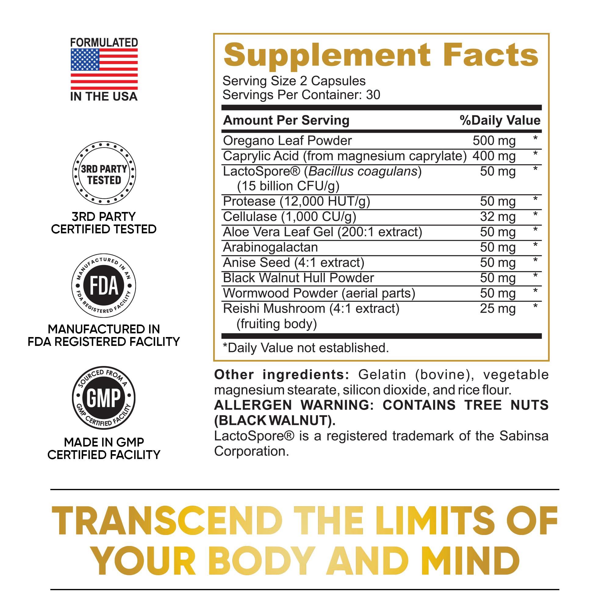 Pure Peak Candida Cleanse - Gut & Colon Support (60 Capsules) - for Men & Women - Natural Herbs for Intestinal Detox - Oregano Leaf, Wormwood, Black Walnut, Caprylic Acid