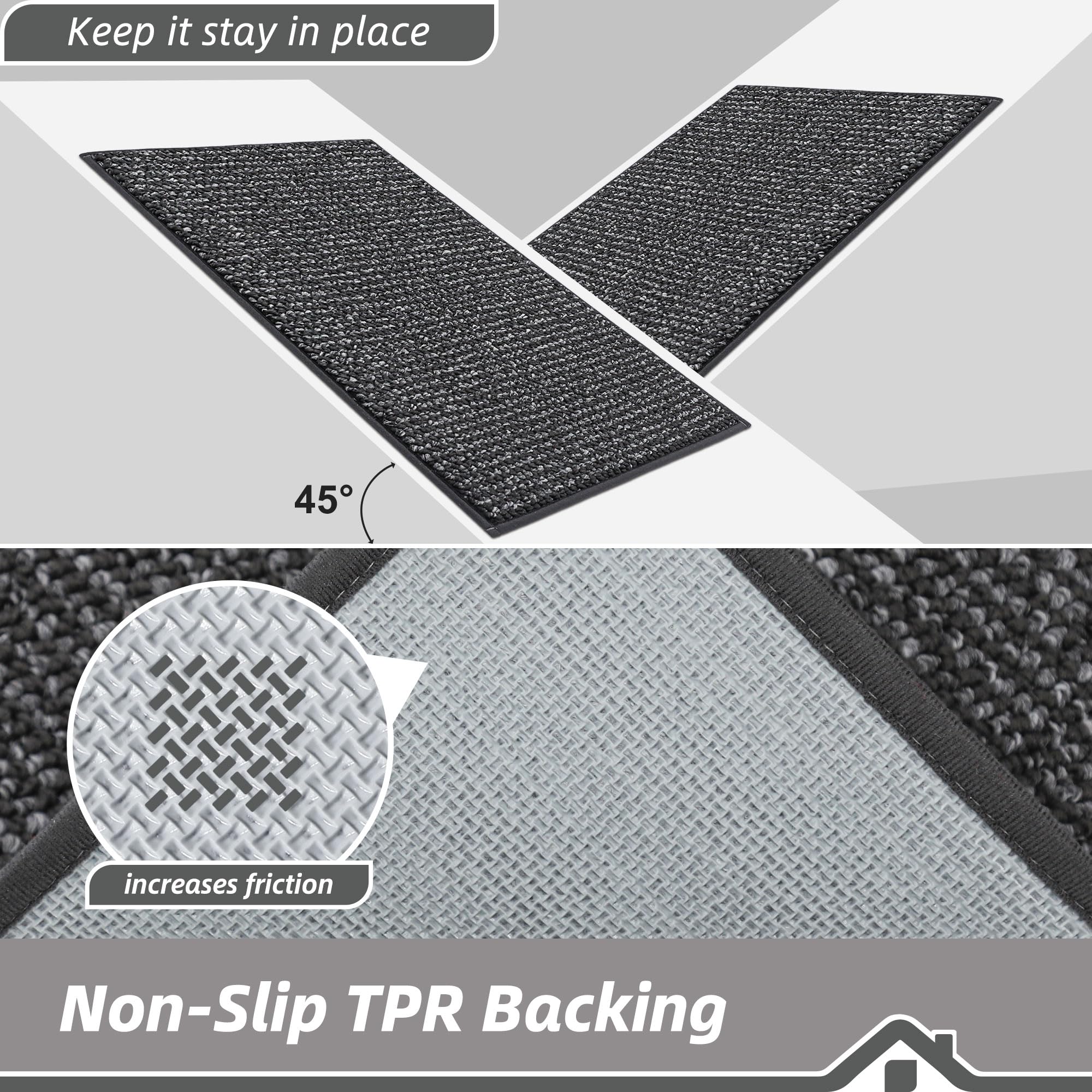 BEQHAUSE Kitchen Rugs and Mats 2PCS, Non-Slip Kitchen Mats for Floor, Absorbent and Stain Resistant Kitchen Runner, Machine Washable Rugs for Kitchen, Laundry & Sink, 20"x32"+20"x48", Charcoal